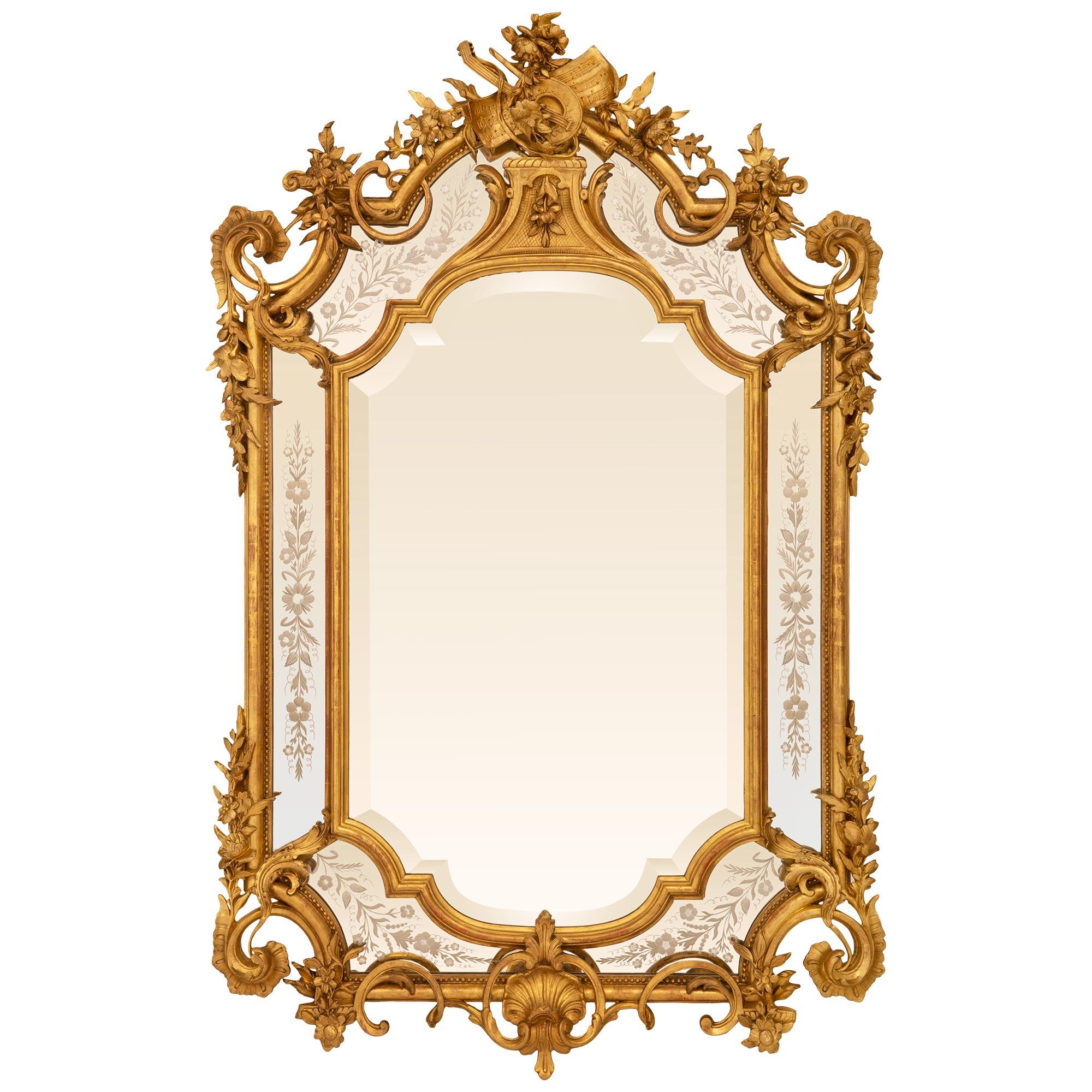 A French 19th Century Louis XVI St. Giltwood Double Frame Mirror For Sale 5