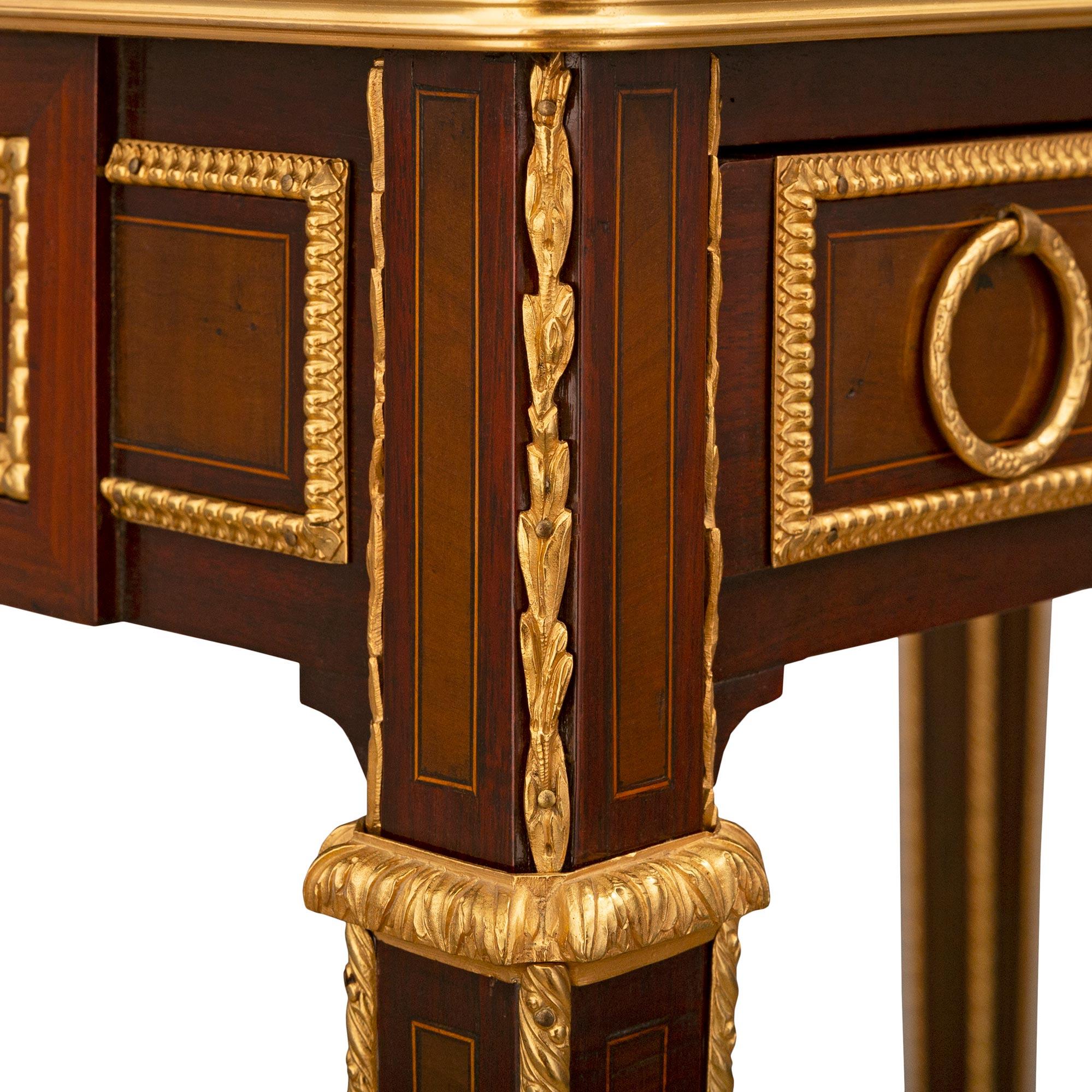 A French 19th century Louis XVI st. Mahogany, Maple and Amarante side table For Sale 3