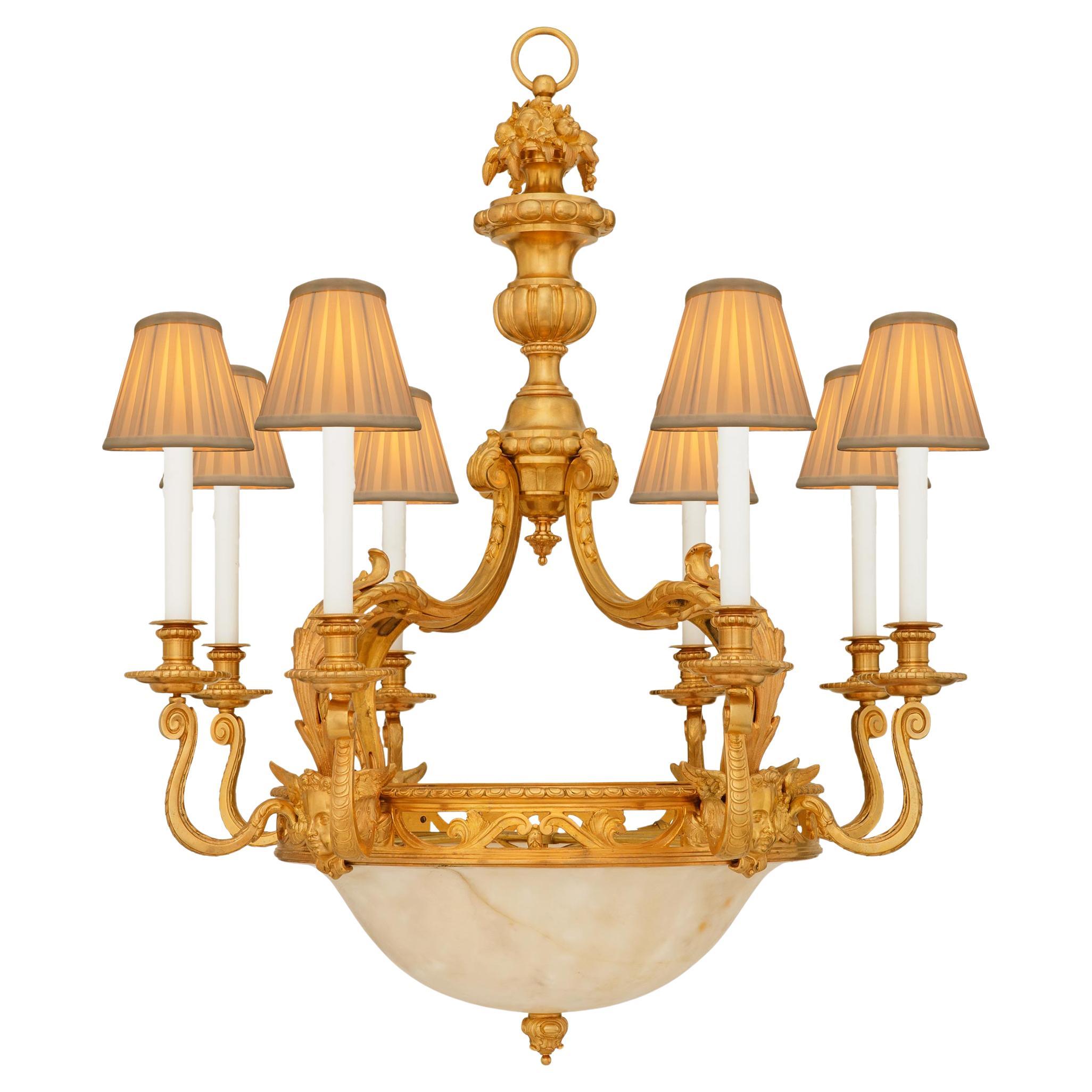 A French 19th century Louis XVI st. Ormolu and Alabaster chandelier For Sale