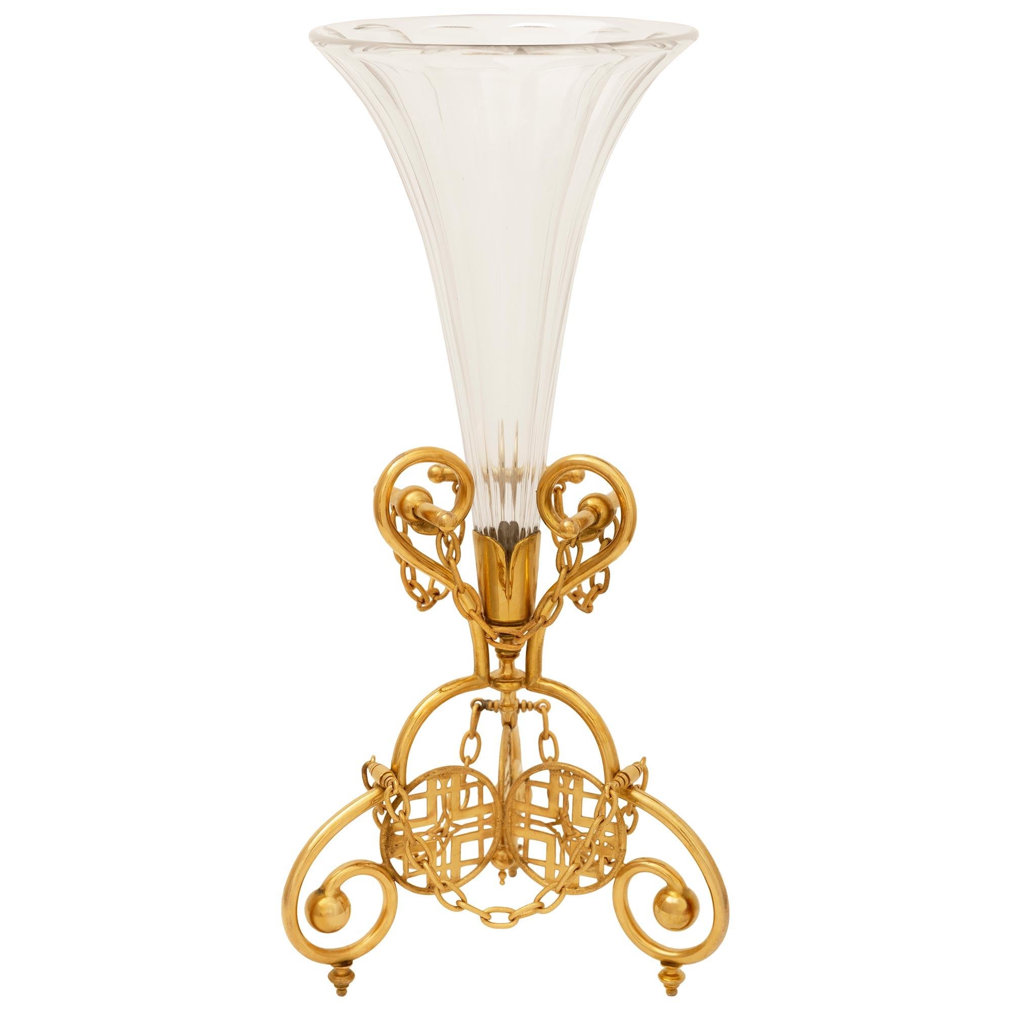 A French 19th century Louis XVI st. Ormolu and Baccarat Crystal vase In Good Condition For Sale In West Palm Beach, FL