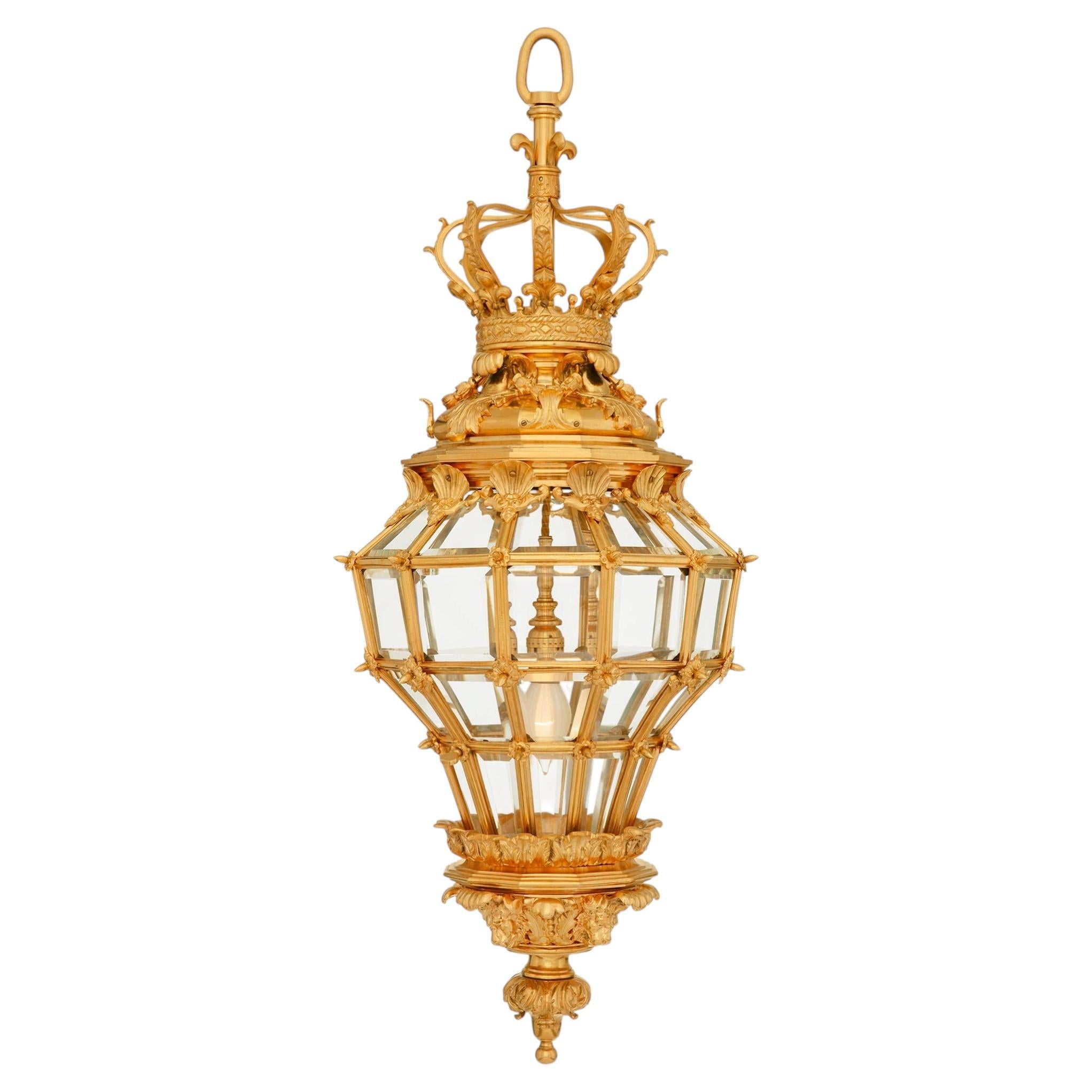 A French 19th century Louis XVI st. Ormolu and Crystal lantern
