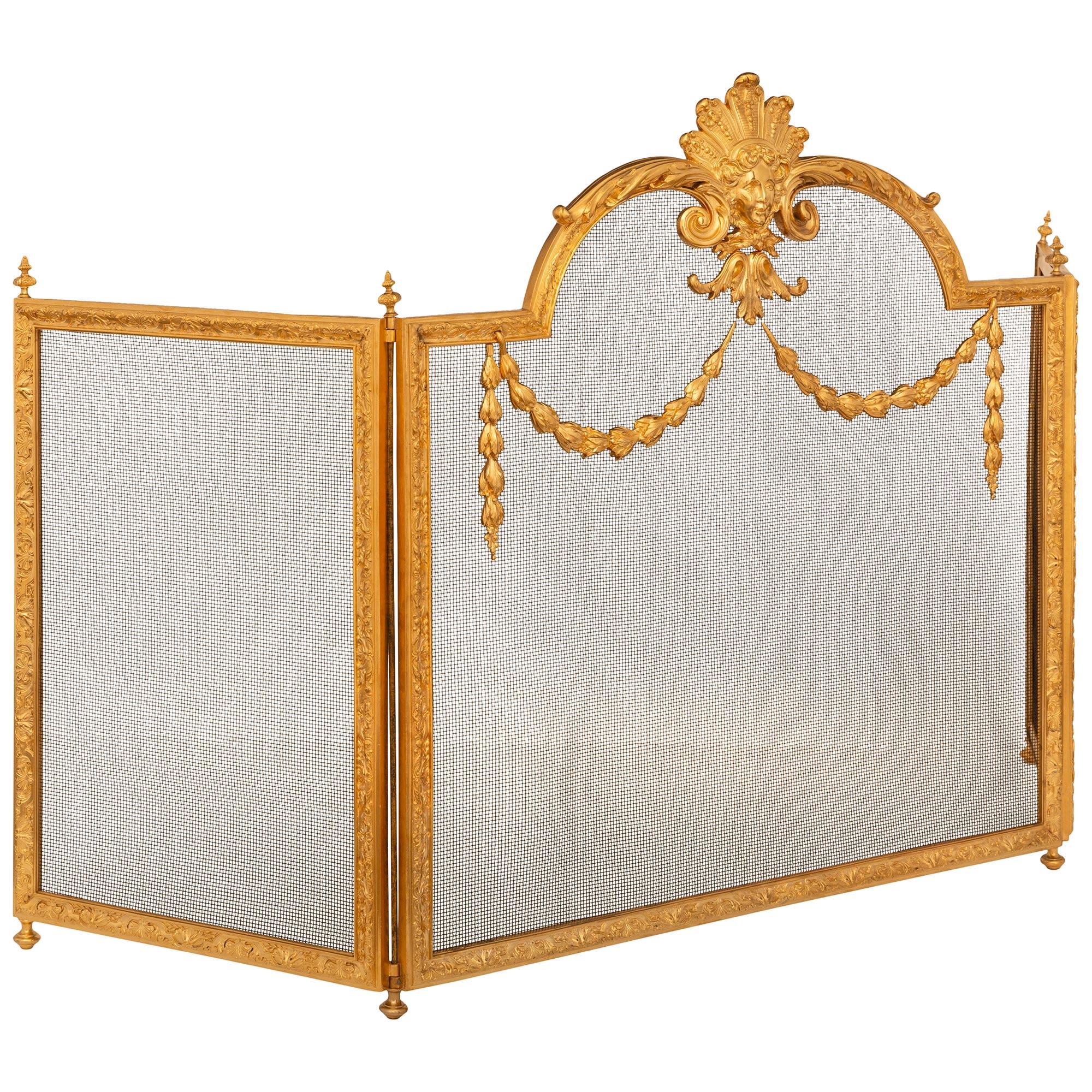 A French 19th century Louis XVI st. Ormolu fire screen In Good Condition For Sale In West Palm Beach, FL