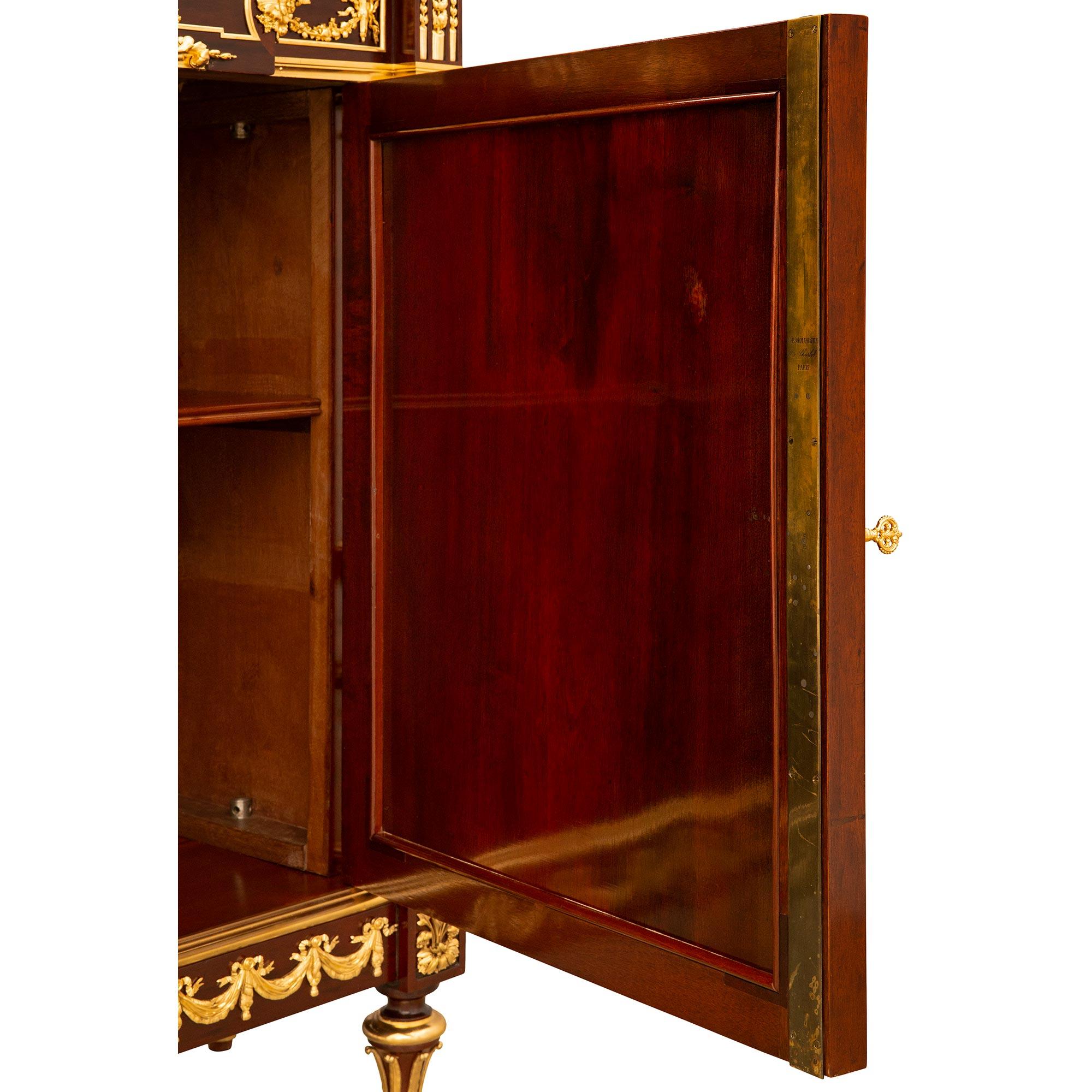 A French 19th century Louis XVI st. Ormolu Mahogany Rosso Levanto marble cabinet For Sale 6