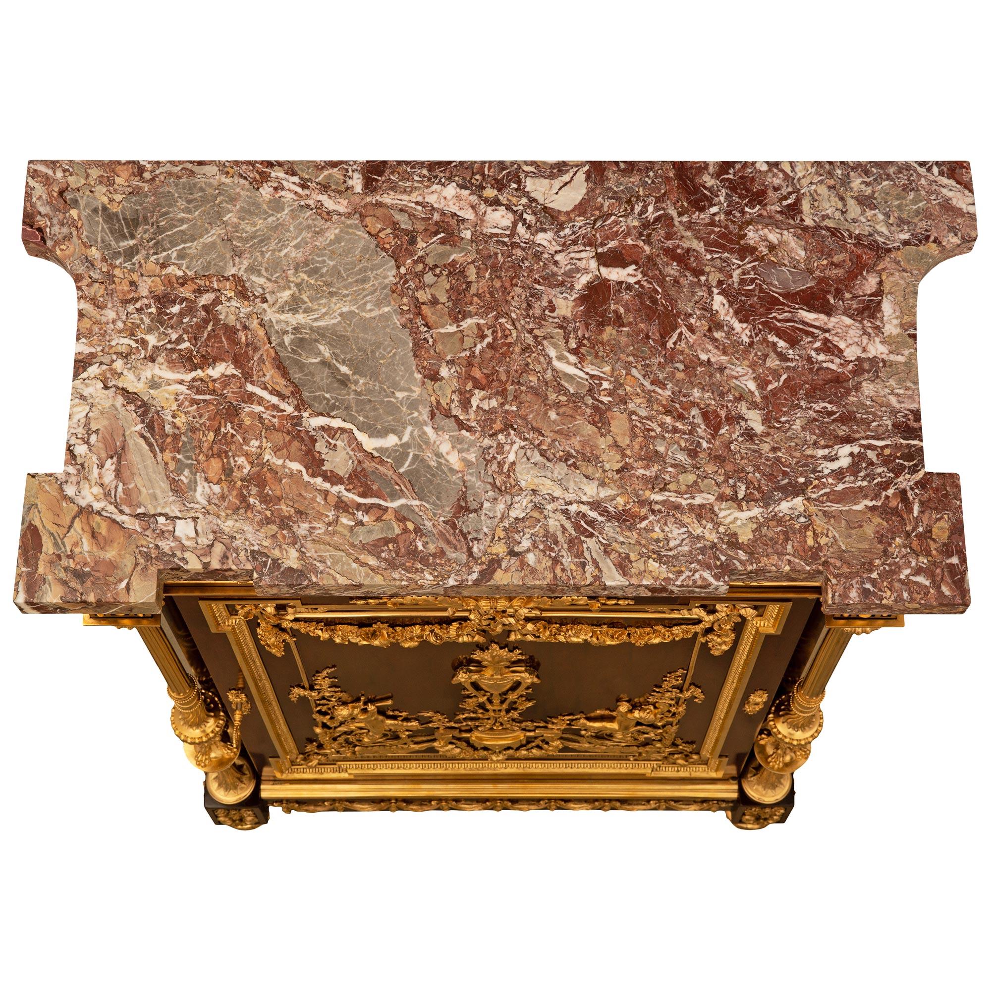 A French 19th century Louis XVI st. Ormolu Mahogany Rosso Levanto marble cabinet For Sale 9