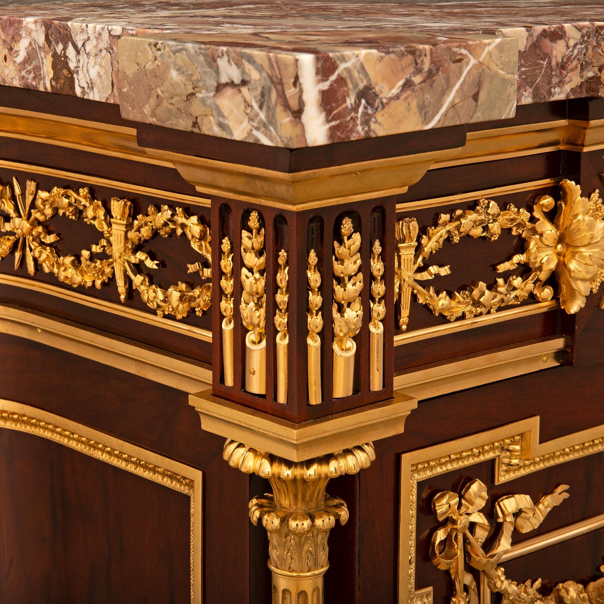 A French 19th century Louis XVI st. Ormolu Mahogany Rosso Levanto marble cabinet For Sale 2