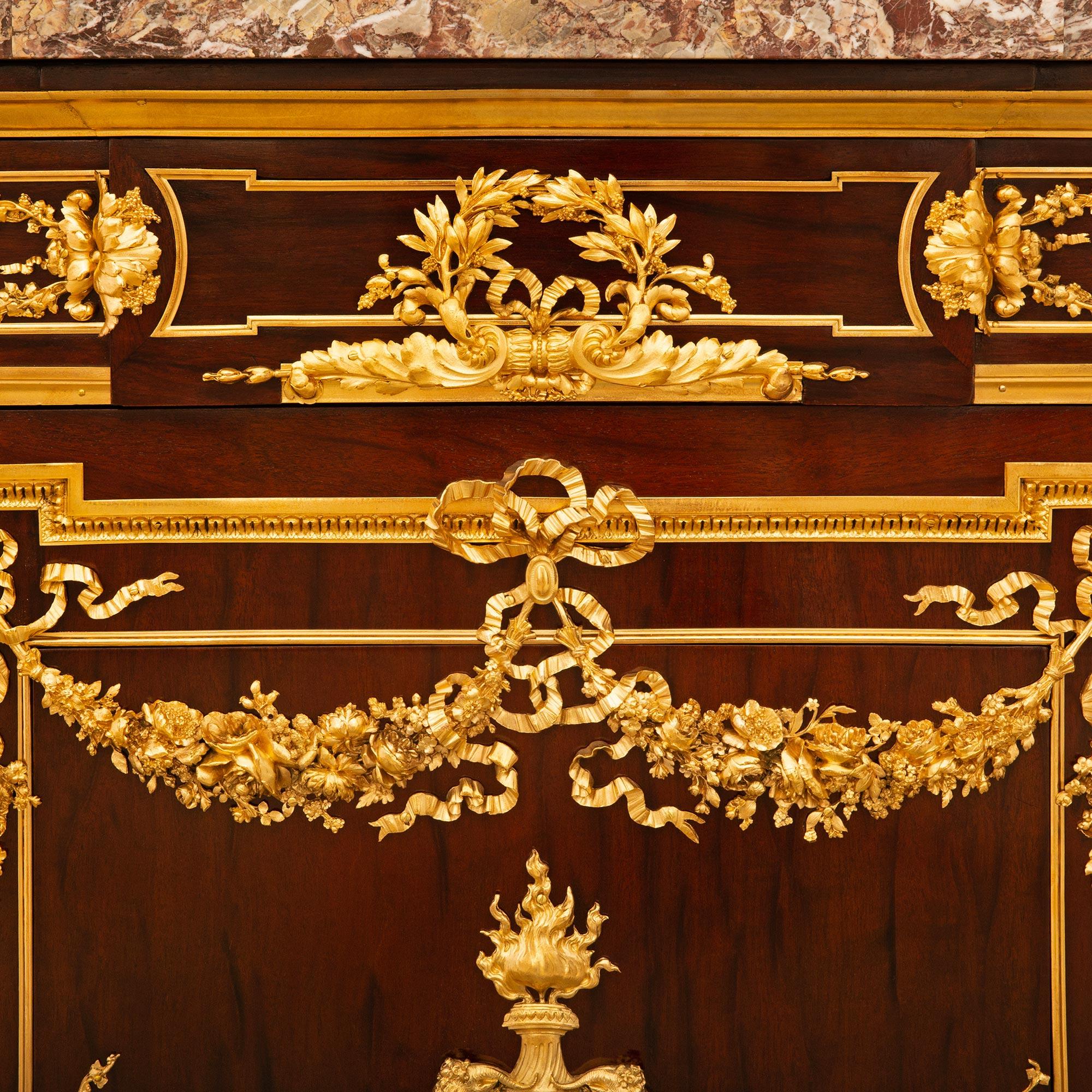 A French 19th century Louis XVI st. Ormolu Mahogany Rosso Levanto marble cabinet For Sale 3