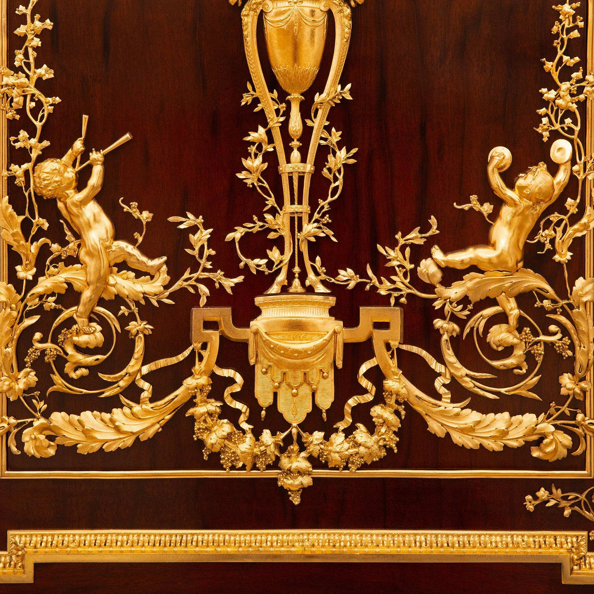 A French 19th century Louis XVI st. Ormolu Mahogany Rosso Levanto marble cabinet For Sale 4