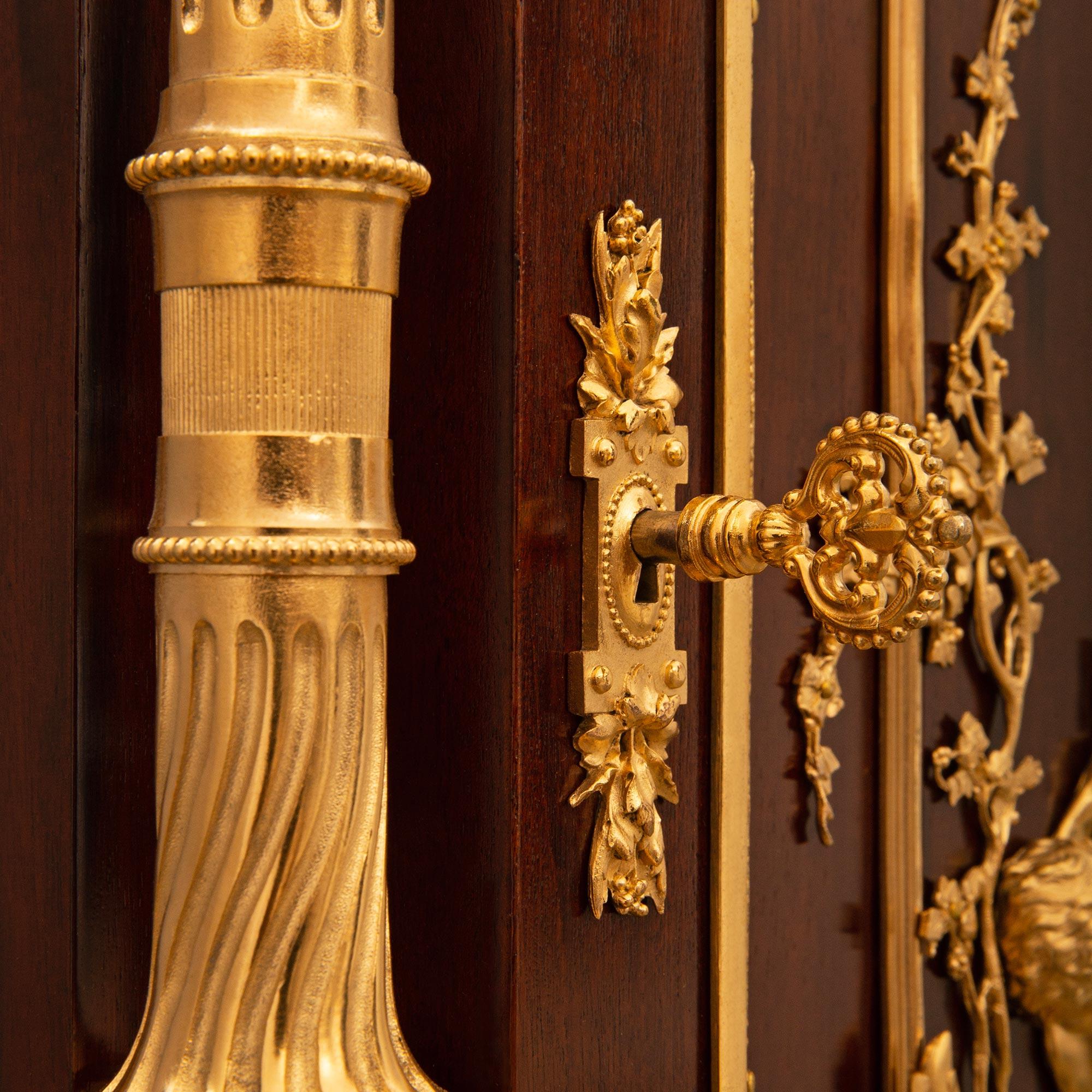 A French 19th century Louis XVI st Ormolu Mahogany Rosso Levanto marble cabinet For Sale 5