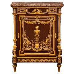 A French 19th century Louis XVI st. Ormolu Mahogany Rosso Levanto marble cabinet
