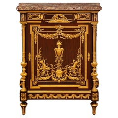 A French 19th century Louis XVI st Ormolu Mahogany Rosso Levanto marble cabinet