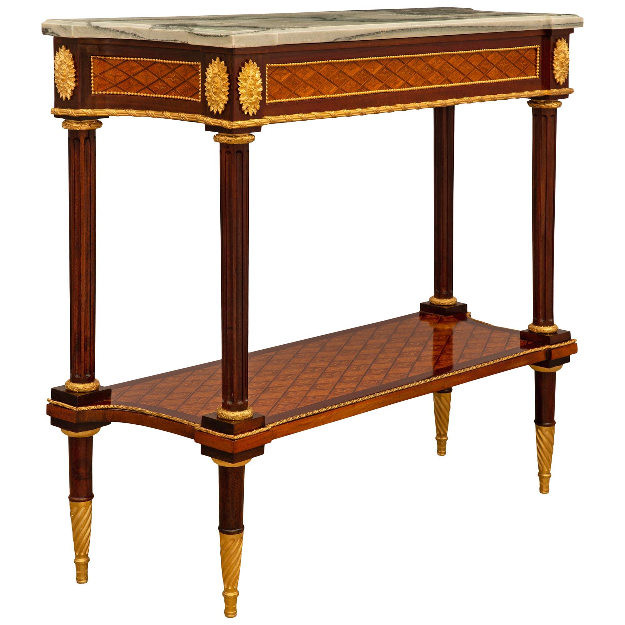 Consola de mármol de caoba tulipwood ormolu estilo Luis XVI del siglo XIX francés Francés en venta