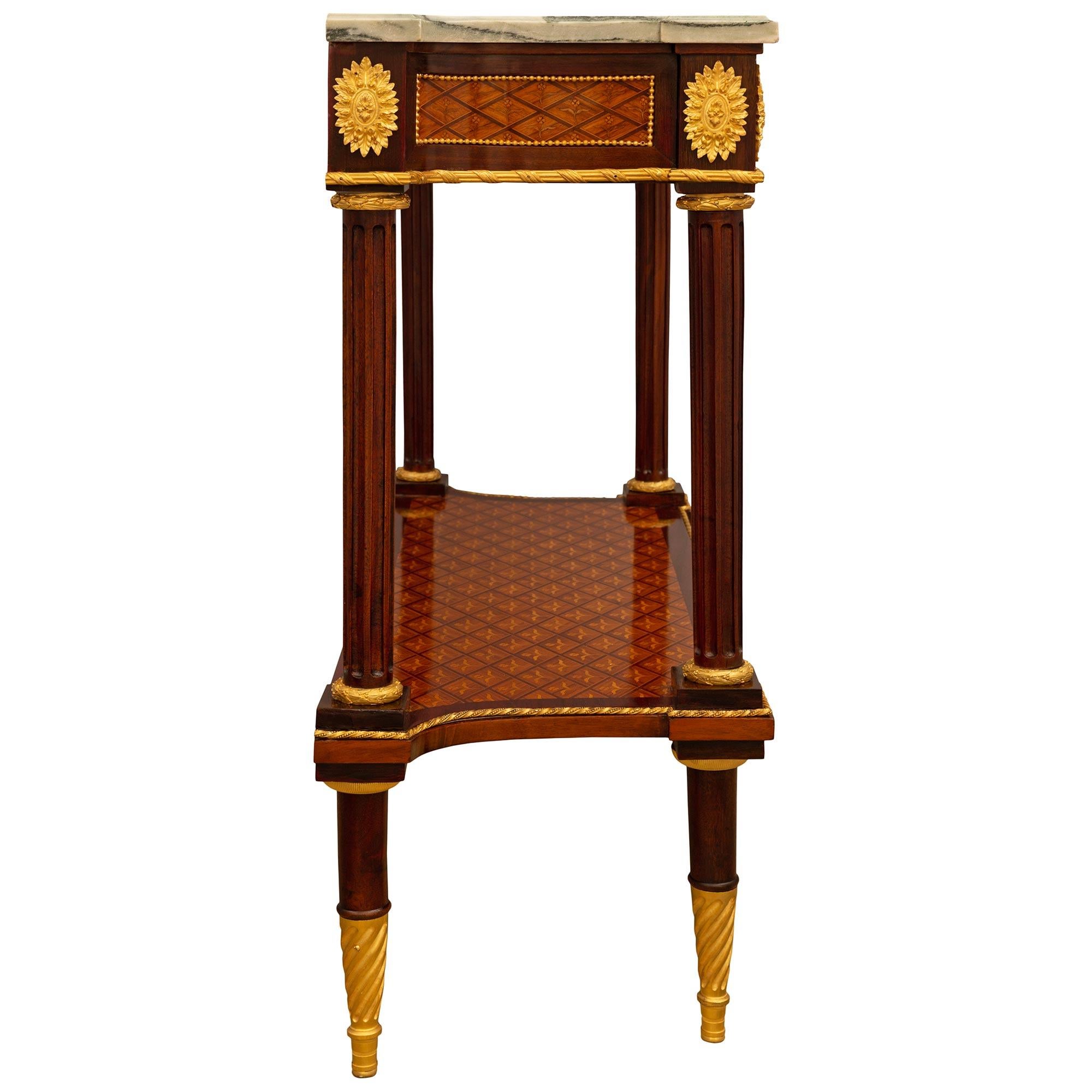 Consola de mármol de caoba tulipwood ormolu estilo Luis XVI del siglo XIX francés en Bueno estado para la venta en West Palm Beach, FL