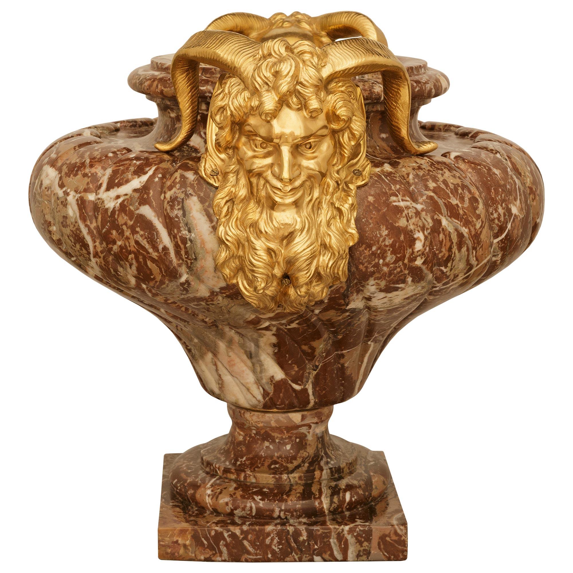 19th Century A French 19th century Louis XVI st. Rouge Royale marble and Ormolu urn/planter For Sale