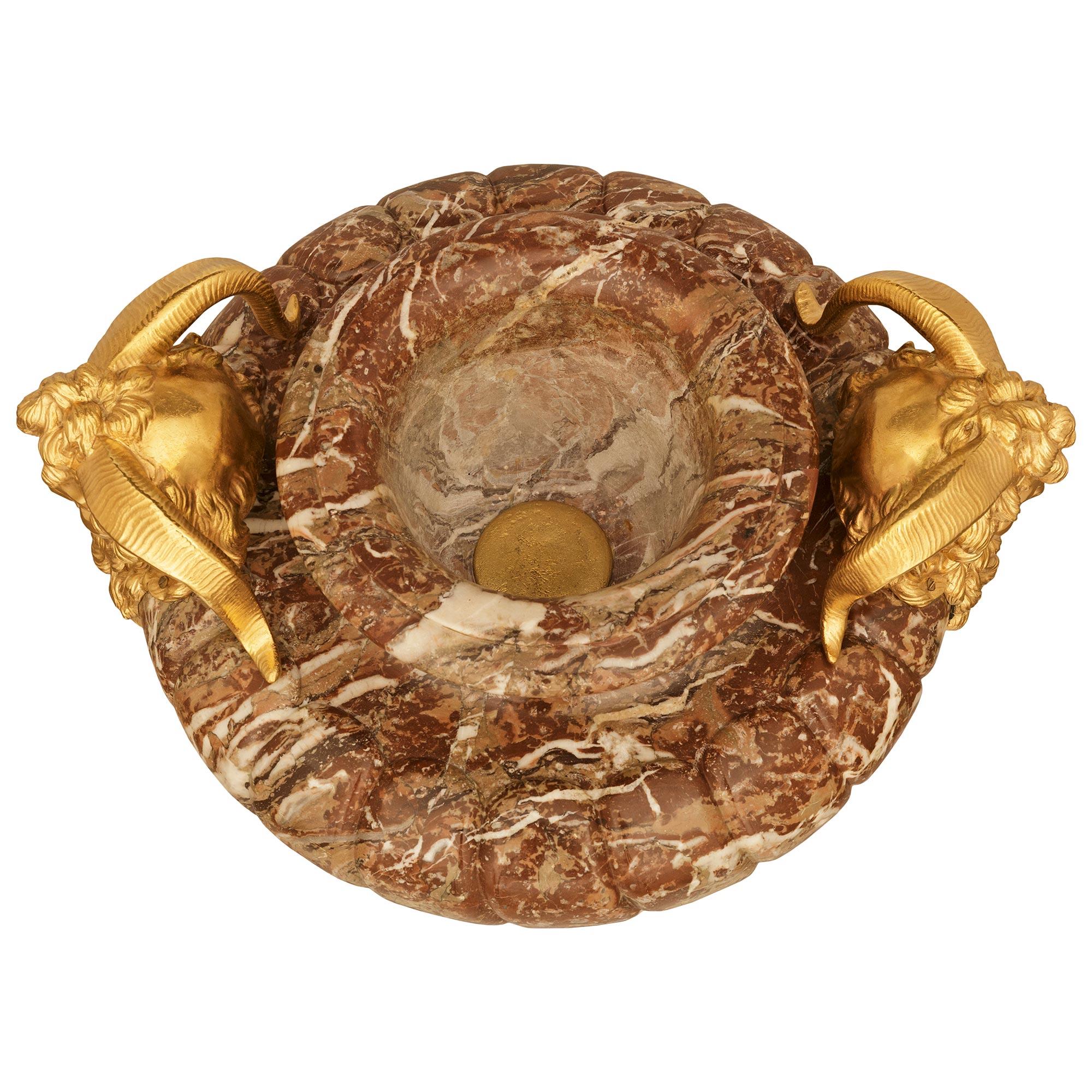 A French 19th century Louis XVI st. Rouge Royale marble and Ormolu urn/planter For Sale 4