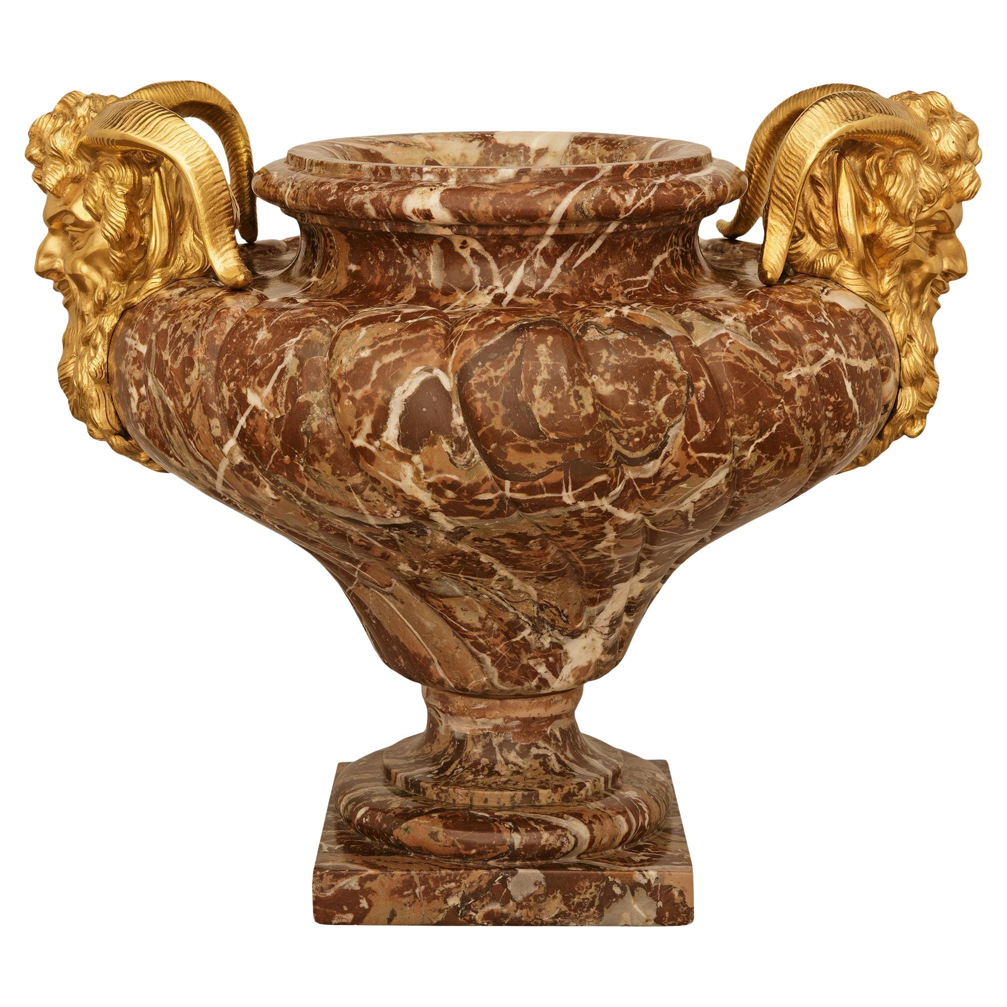 A French 19th century Louis XVI st. Rouge Royale marble and Ormolu urn/planter