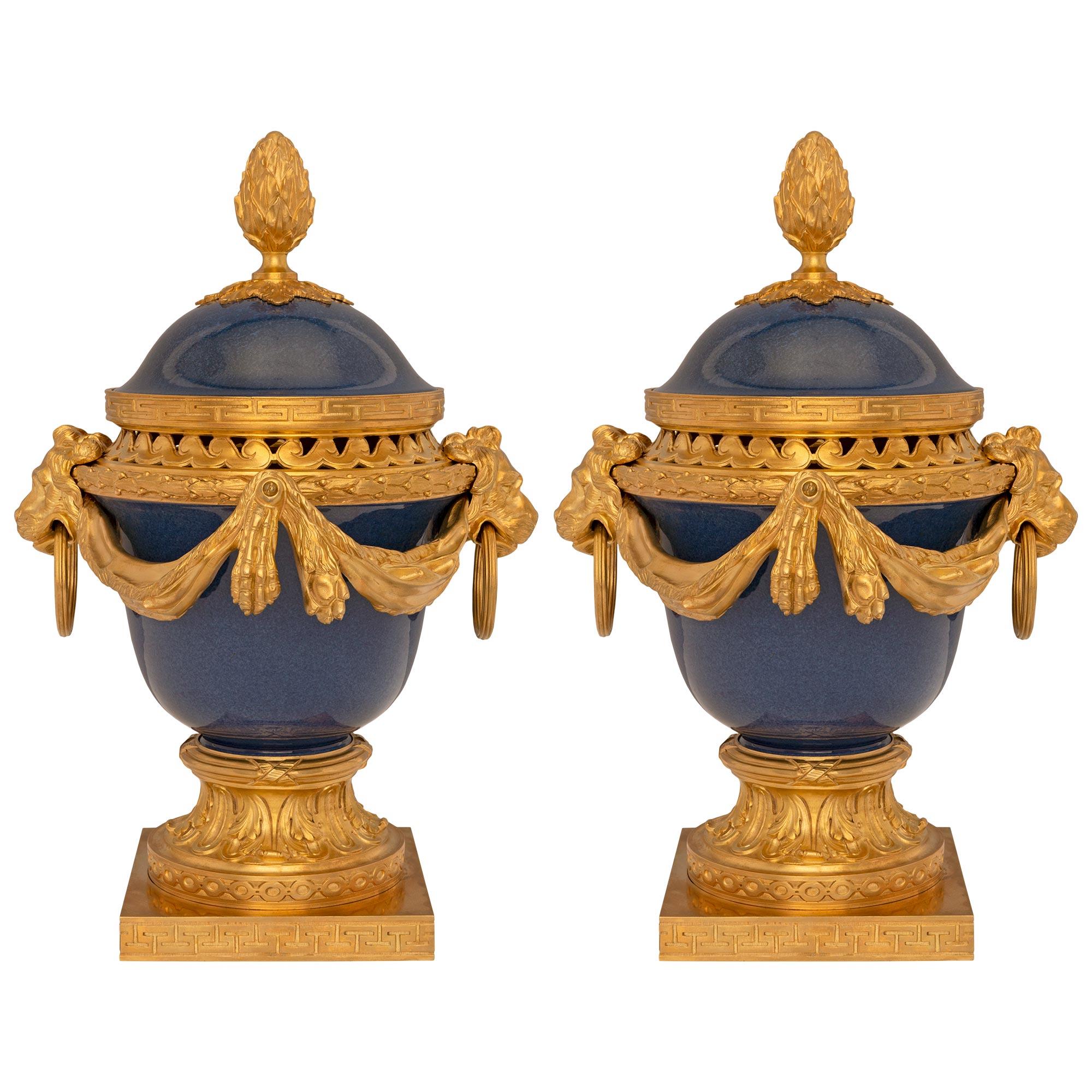 French 19th Century Louis XVI St. Sèvres Porcelain and Ormolu Pot Pourri Urns 7