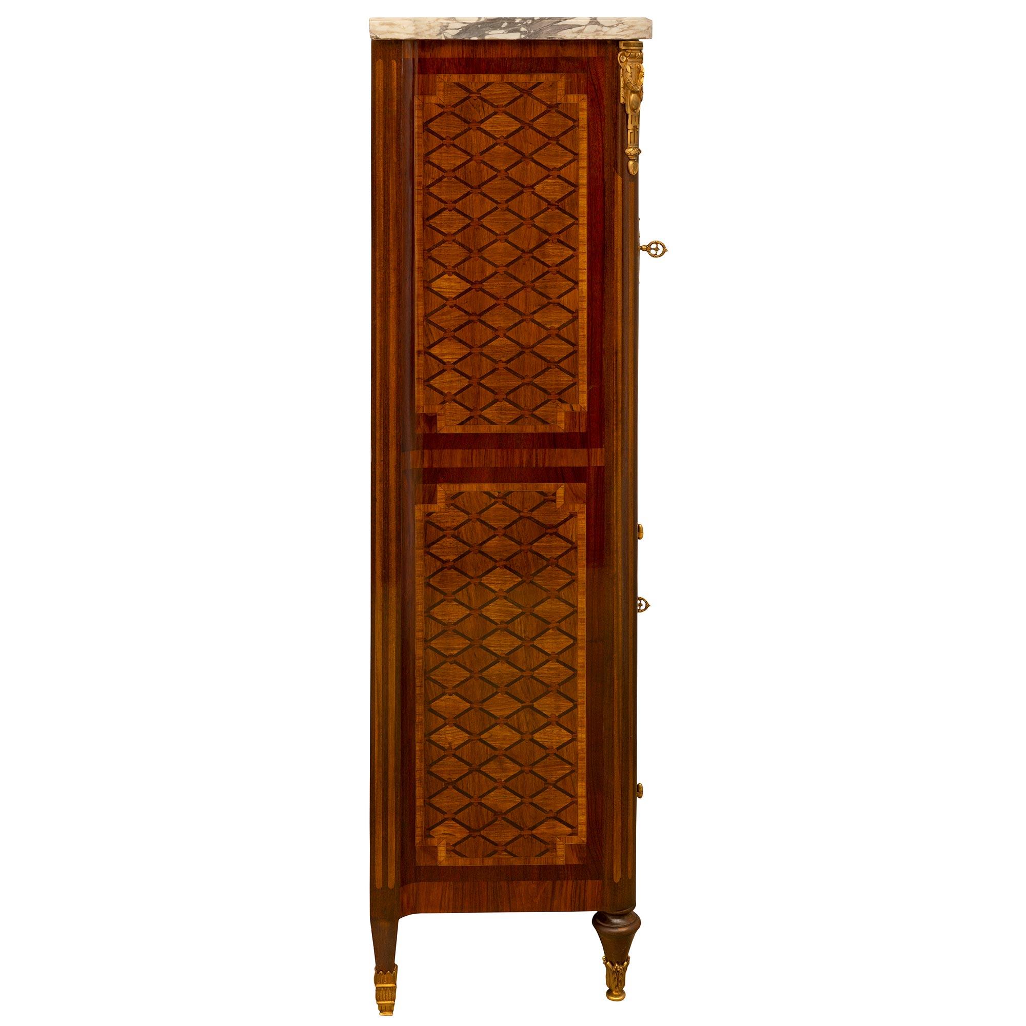 A French 19th Century Louis XVI st. Tulipwood, Kingwood and marble cabinet For Sale 2