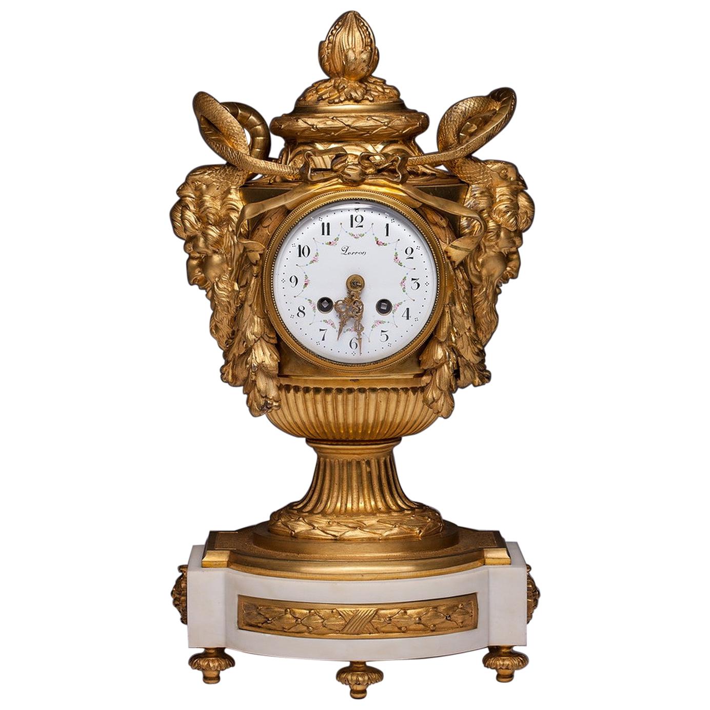French 19th Century Louis XVI Style Clock Signed Lerron For Sale