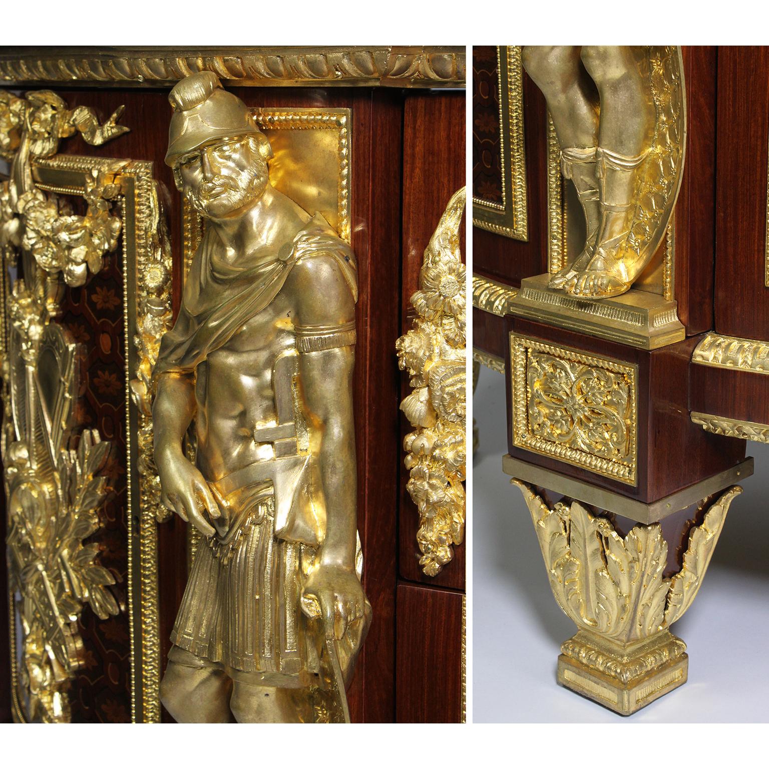 Palatial French Louis XVI Style Marquetry & Gilt-Bronze Armorial Commode For Sale 6