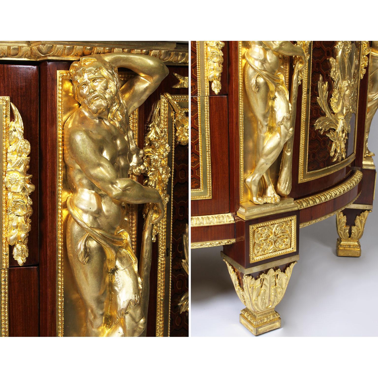 Palatial French Louis XVI Style Marquetry & Gilt-Bronze Armorial Commode For Sale 7