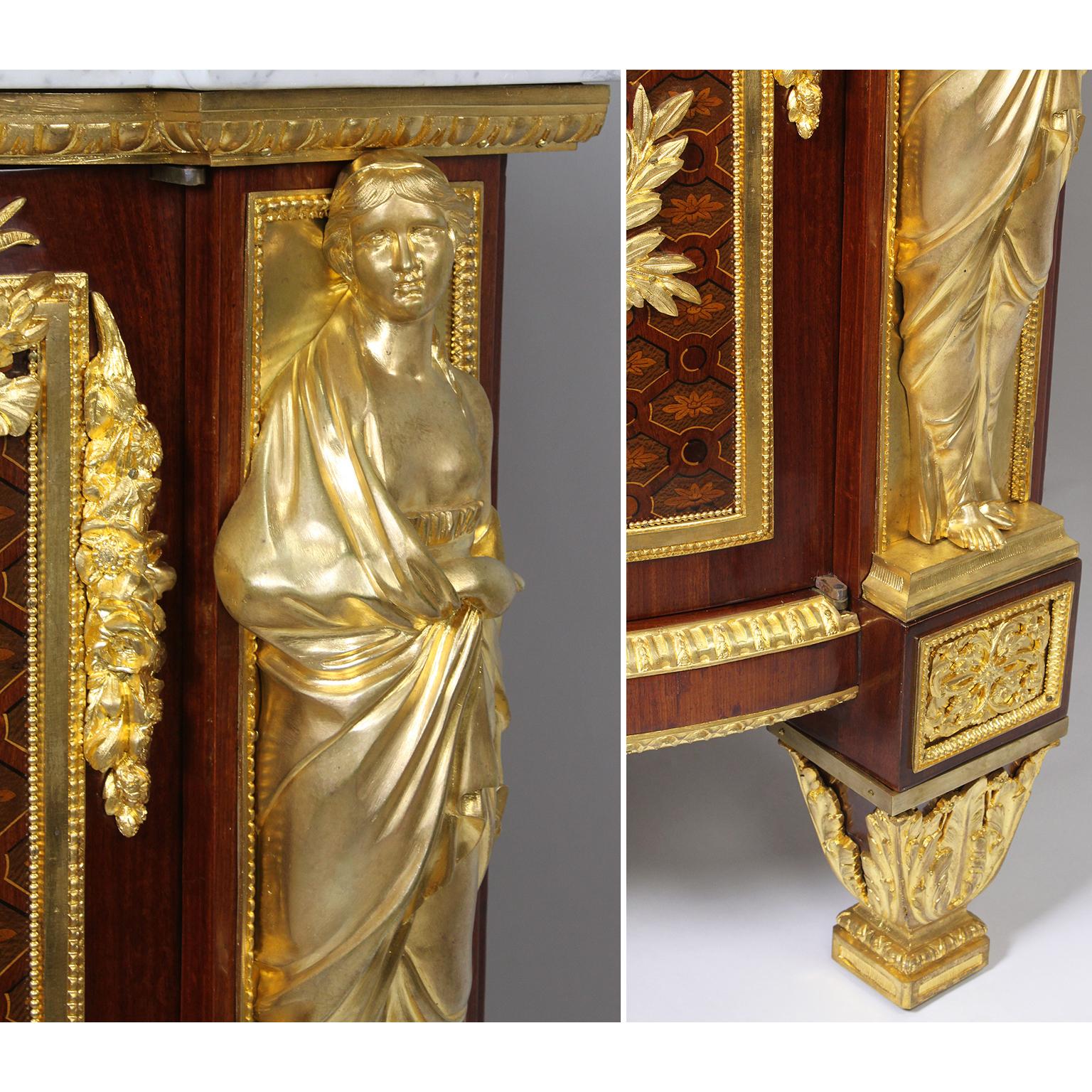 Palatial French Louis XVI Style Marquetry & Gilt-Bronze Armorial Commode For Sale 8