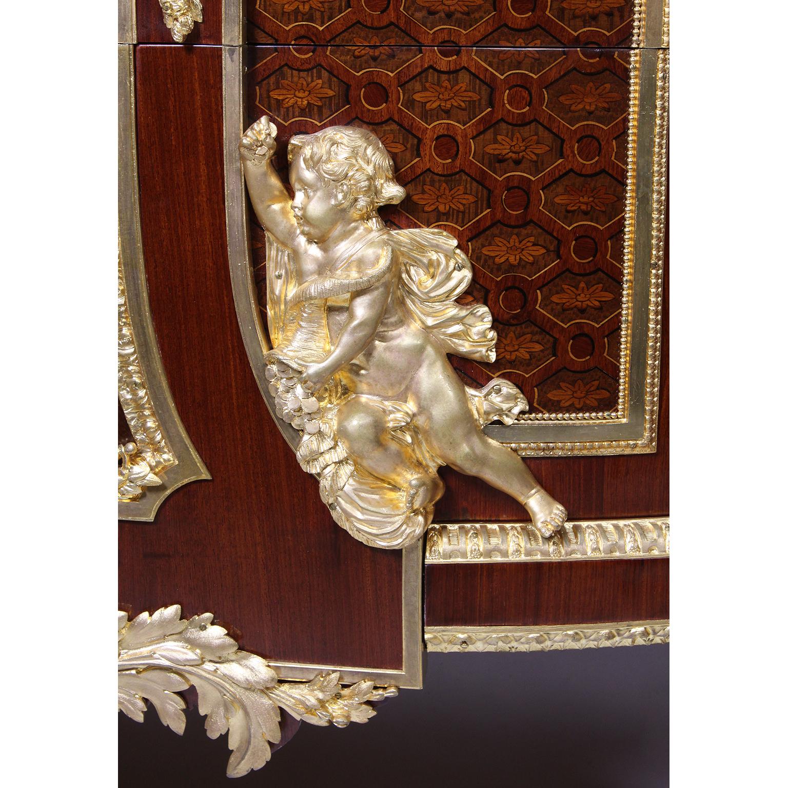 Palatial French Louis XVI Style Marquetry & Gilt-Bronze Armorial Commode For Sale 10