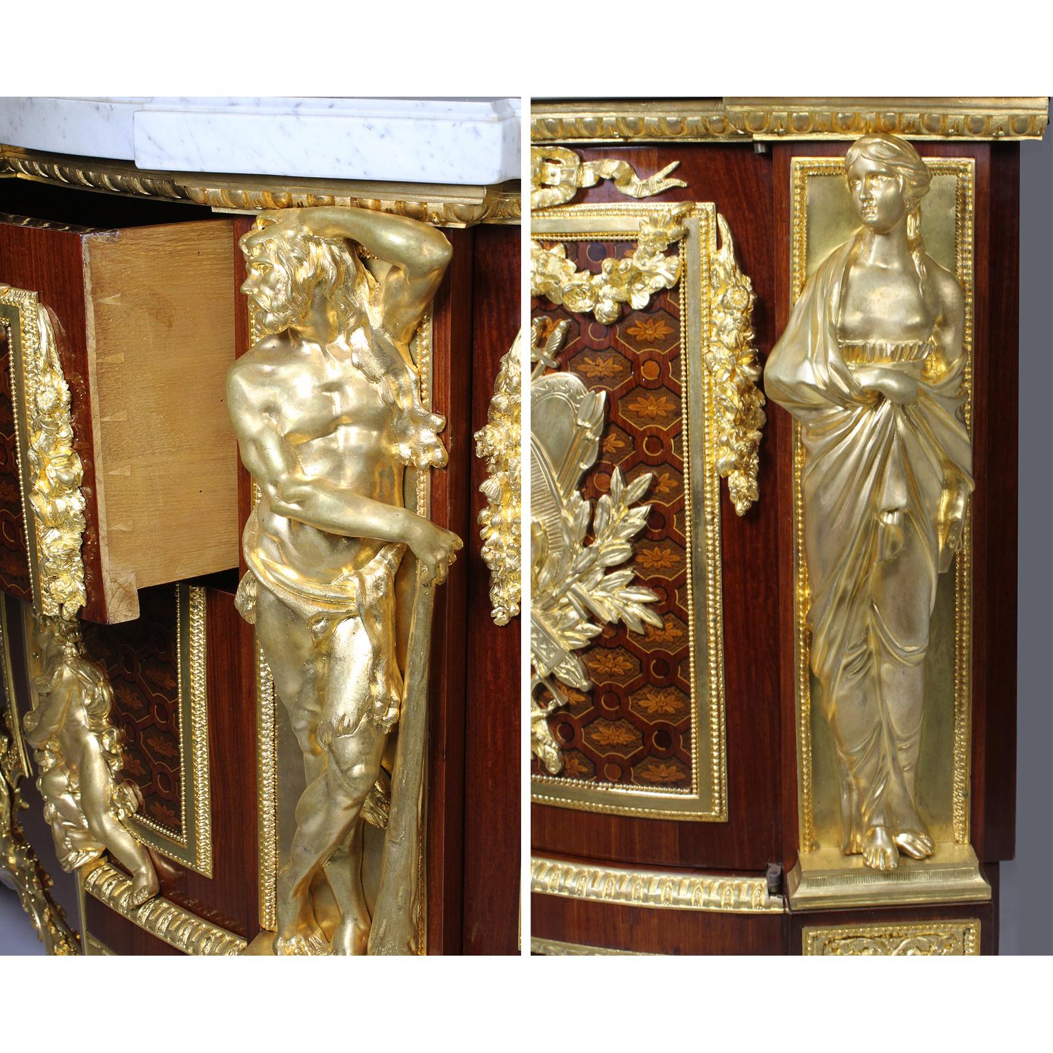 Palastartige französische Kommode im Louis-XVI.-Stil mit Intarsien und Wappen aus vergoldeter Bronze im Angebot 10