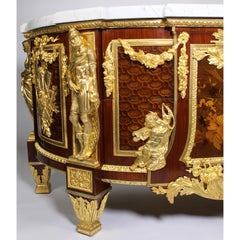 Palatial French Louis XVI Style Marquetry & Gilt-Bronze Armorial Commode
