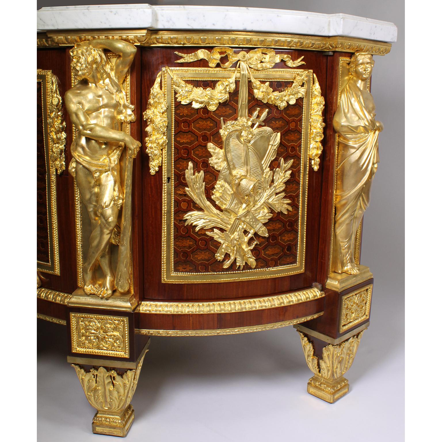 Palatial French Louis XVI Style Marquetry & Gilt-Bronze Armorial Commode For Sale 3