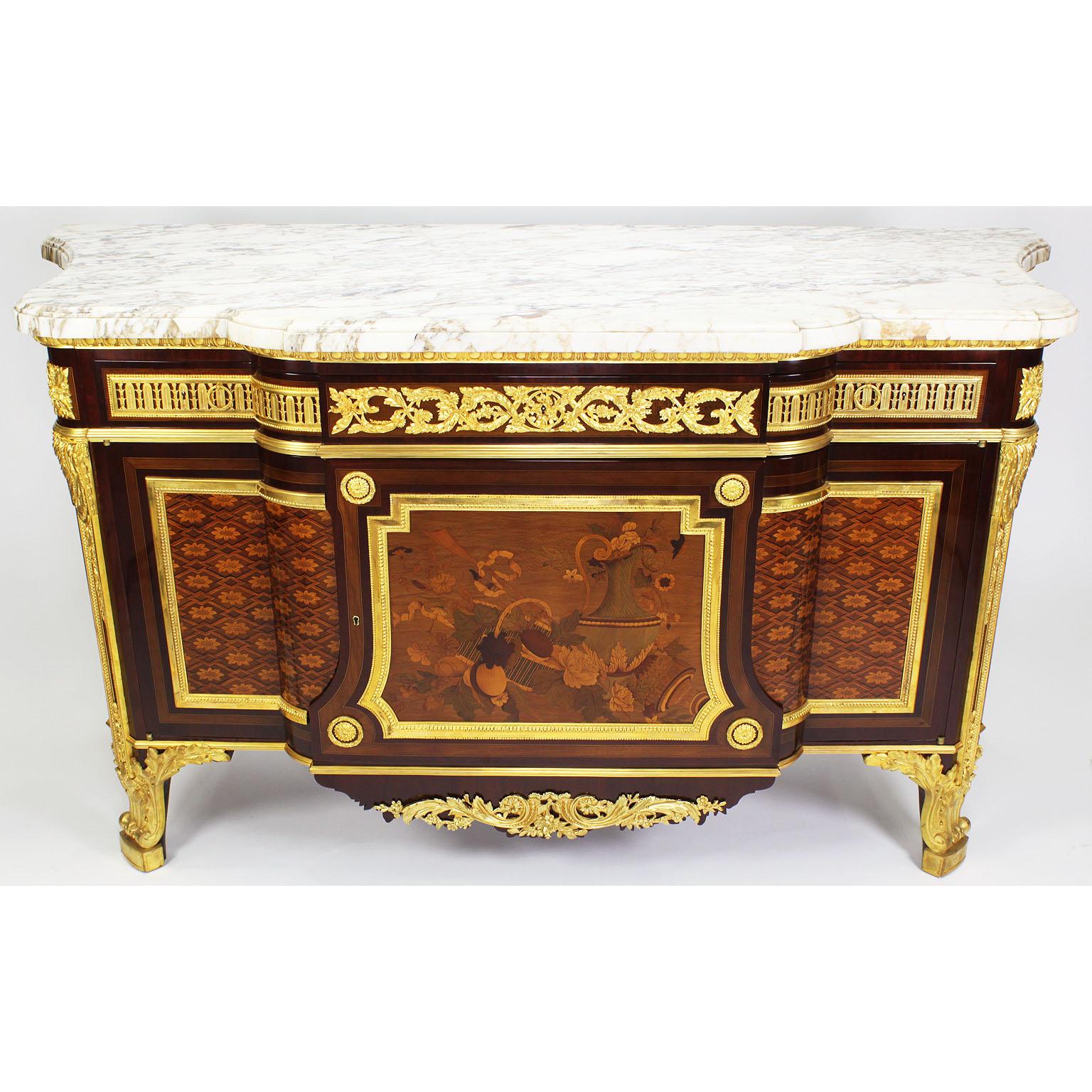Gilt French 19th Century Louis XVI Style Ormolu and Marquetry Fontainebleau Commode