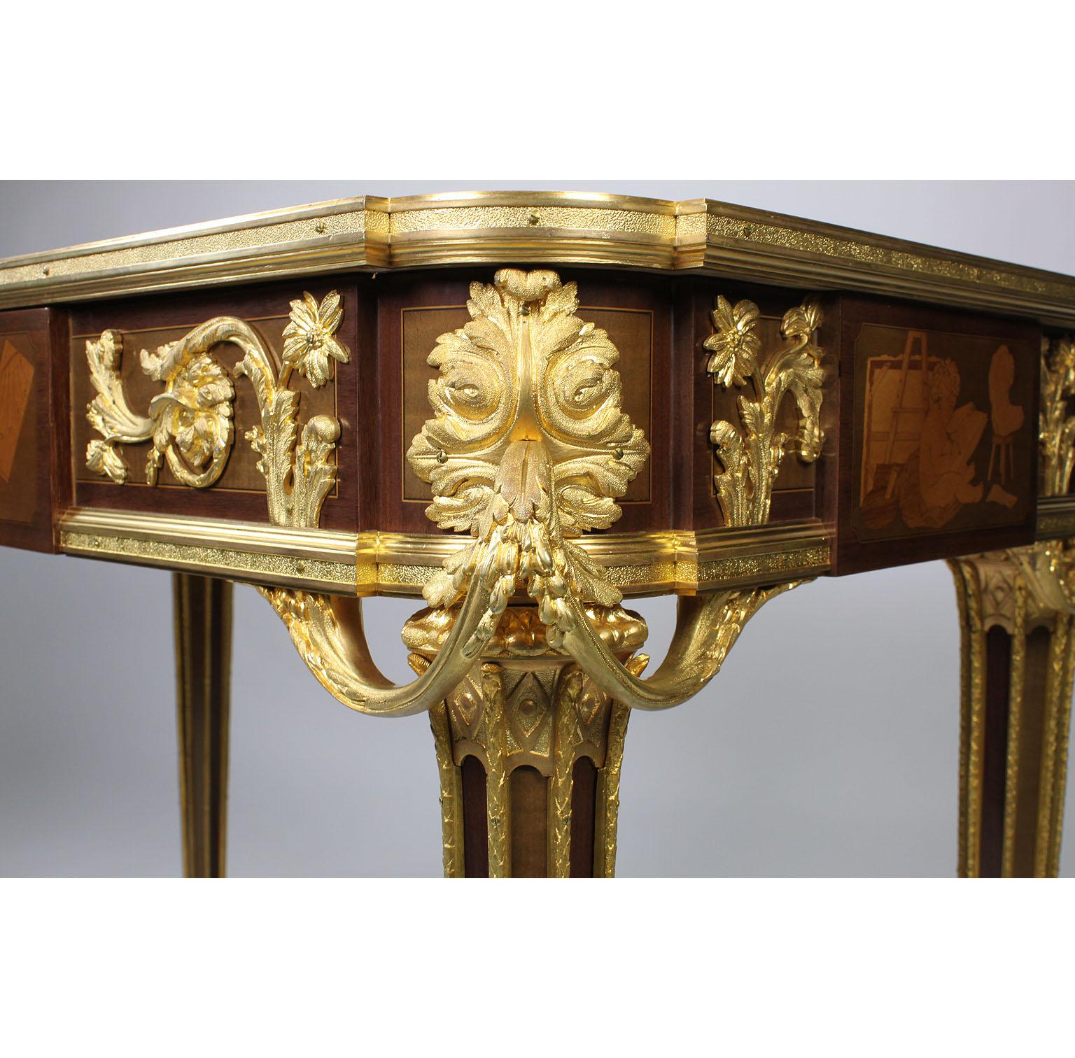 French Louis XVI Style Ormolu and Marquetry Table, Beurdeley Attributed For Sale 9