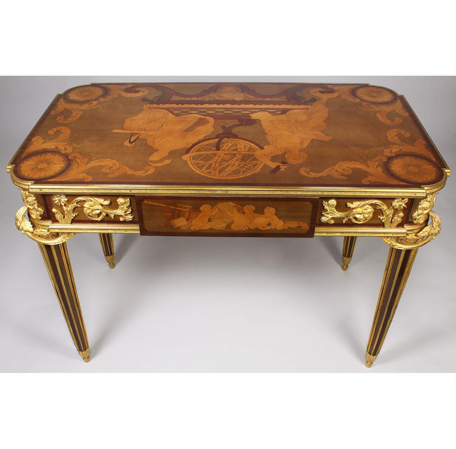 Bronze French Louis XVI Style Ormolu and Marquetry Table, Beurdeley Attributed For Sale
