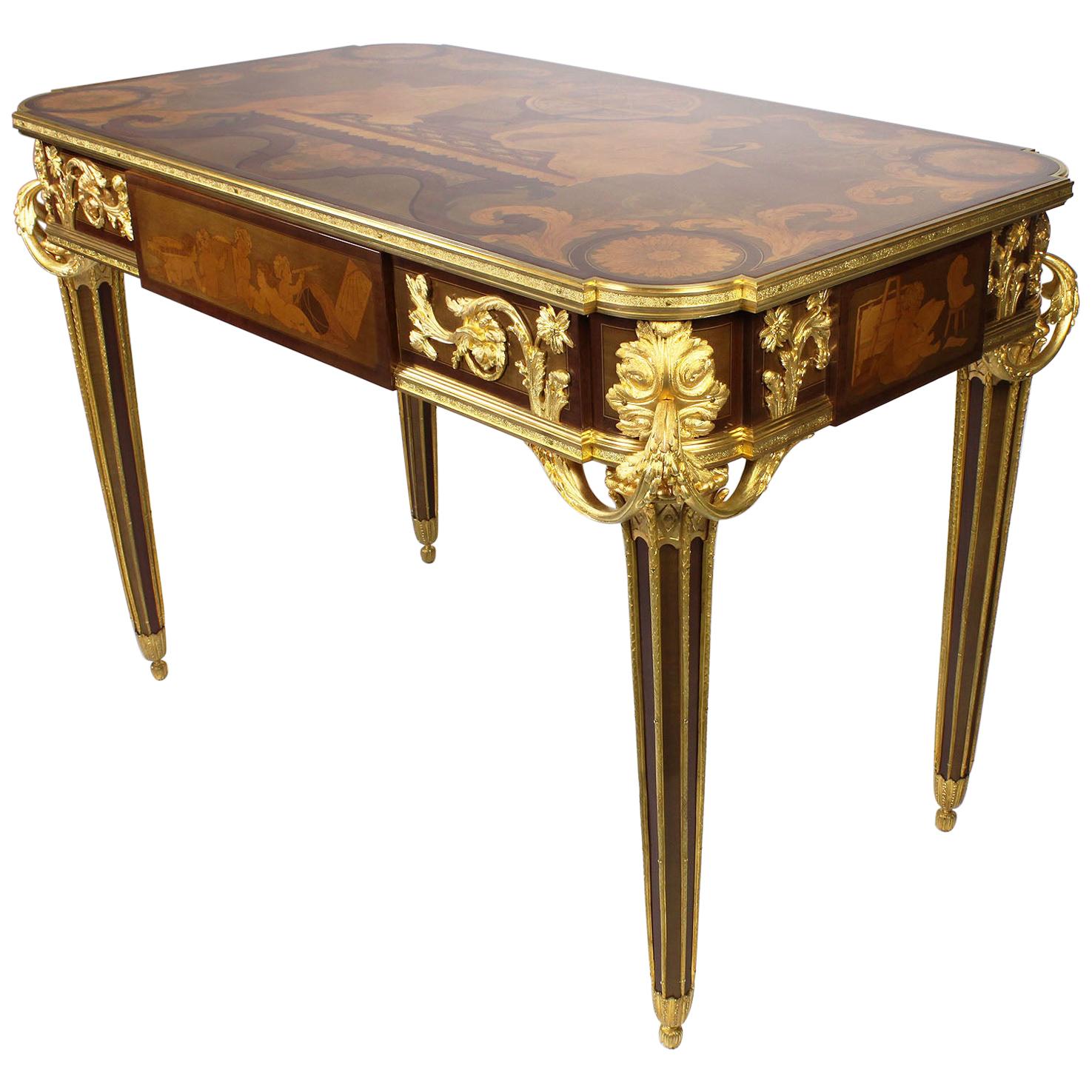 French Louis XVI Style Ormolu and Marquetry Table, Beurdeley Attributed For Sale