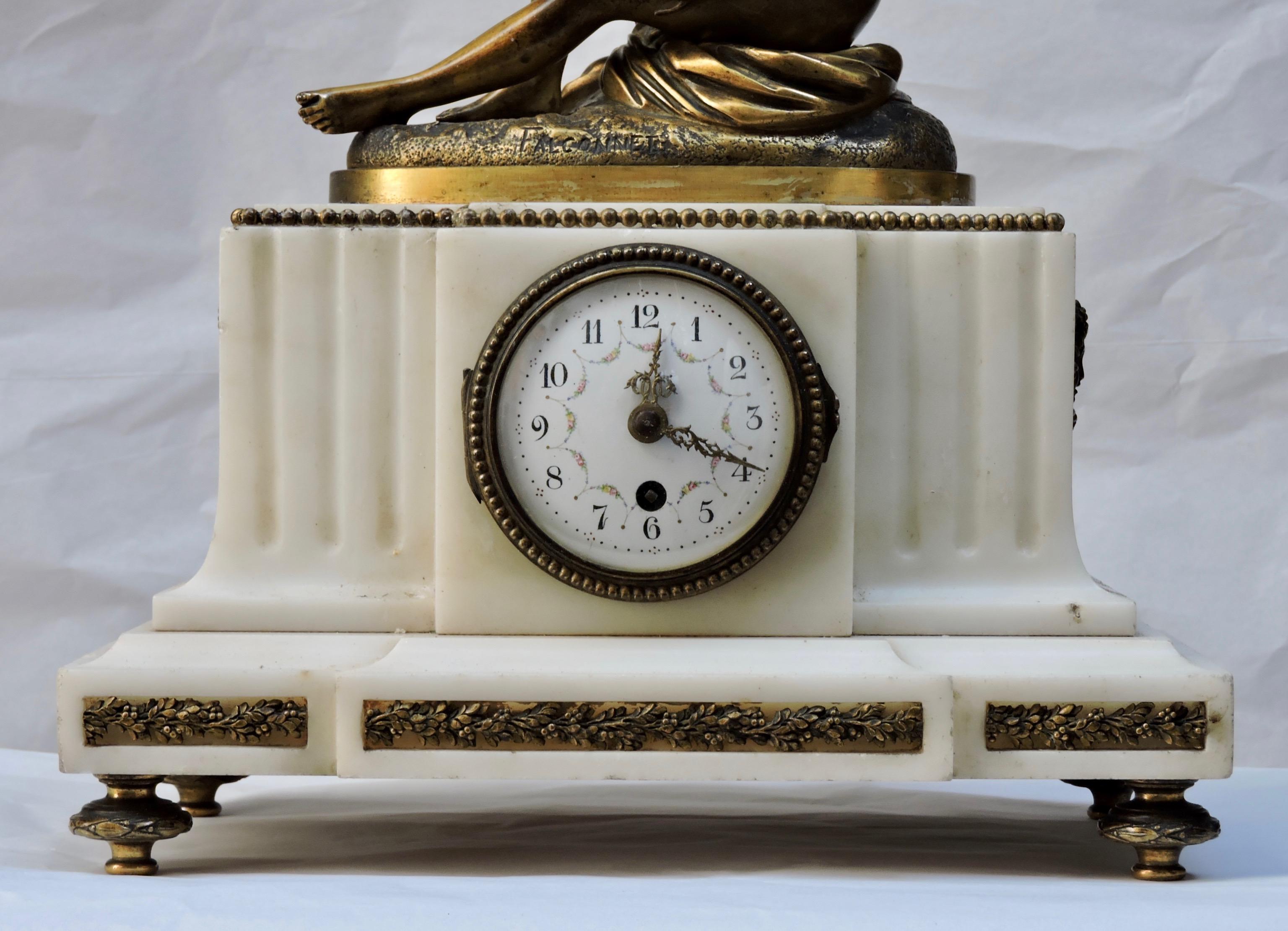 French 19th Century Marble and Ormolu Clock after Falconnet 3