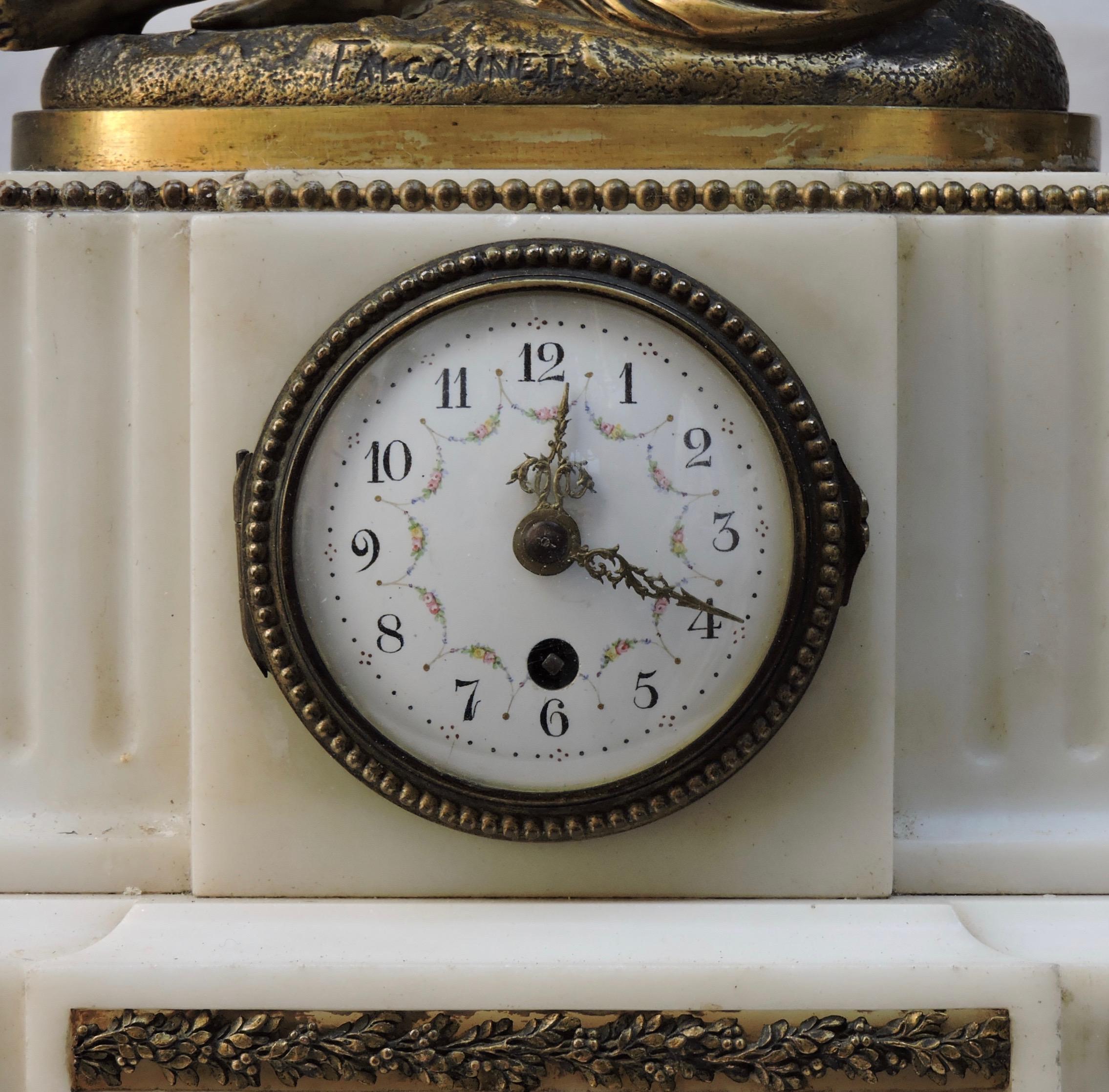 French 19th Century Marble and Ormolu Clock after Falconnet 4