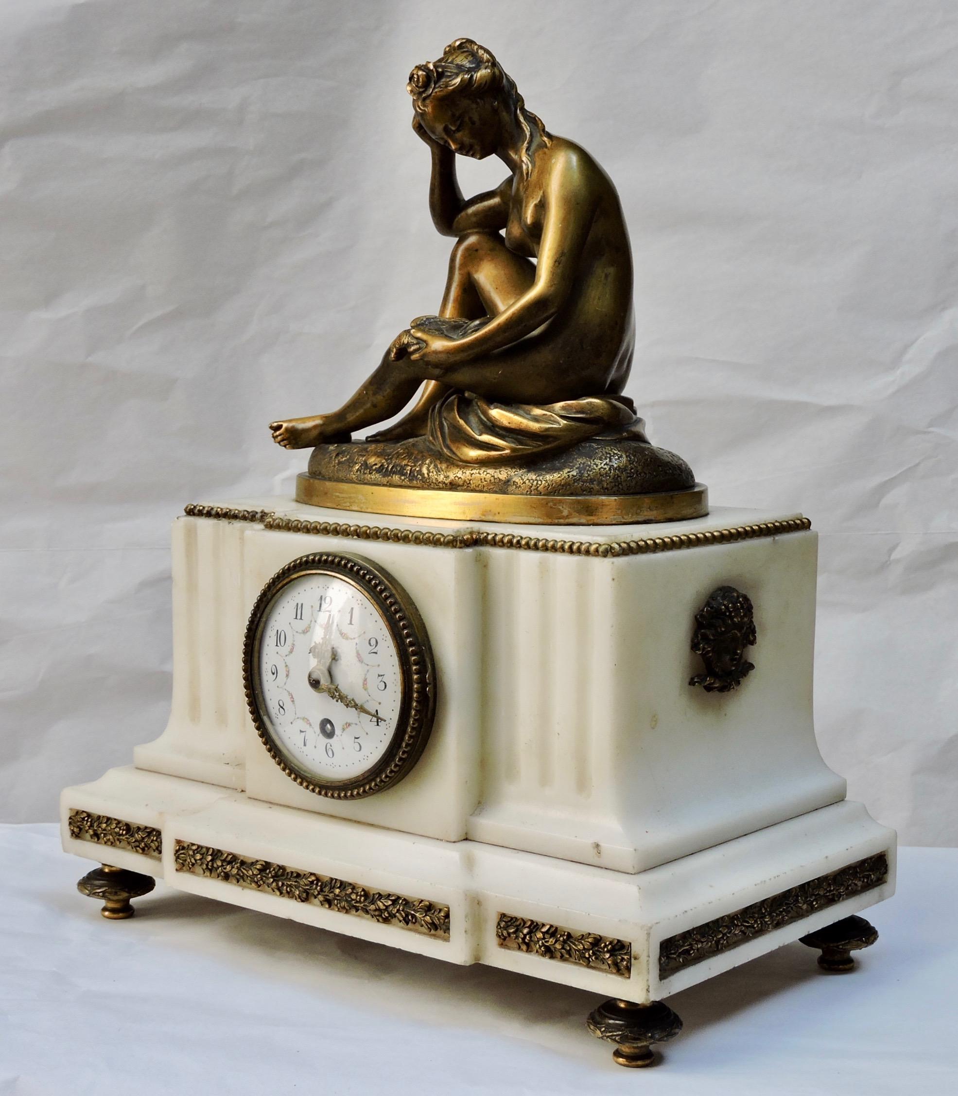 Louis XVI French 19th Century Marble and Ormolu Clock after Falconnet