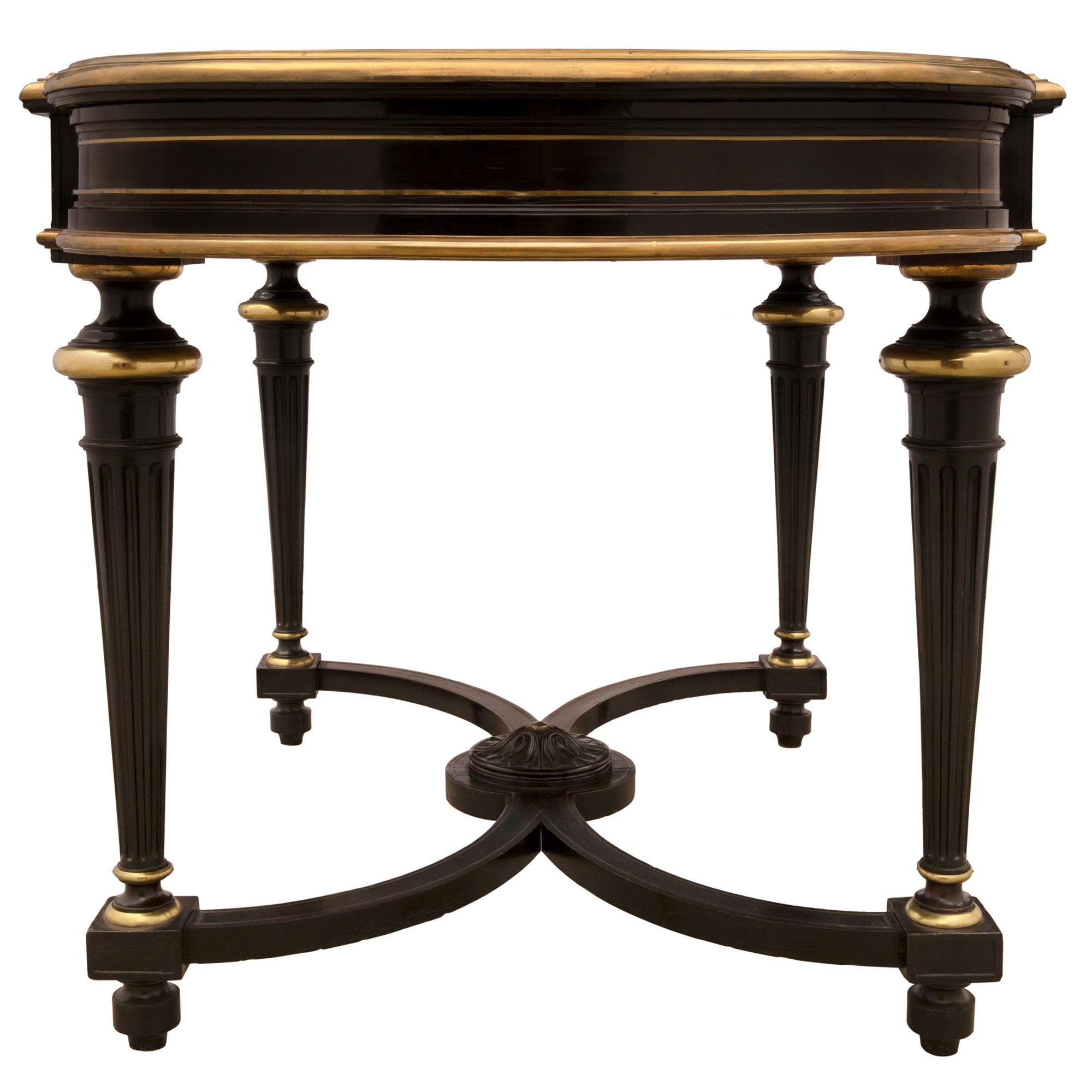French 19th Century Napoleon III Period Ebony and Brass Inlaid Desk In Good Condition For Sale In West Palm Beach, FL