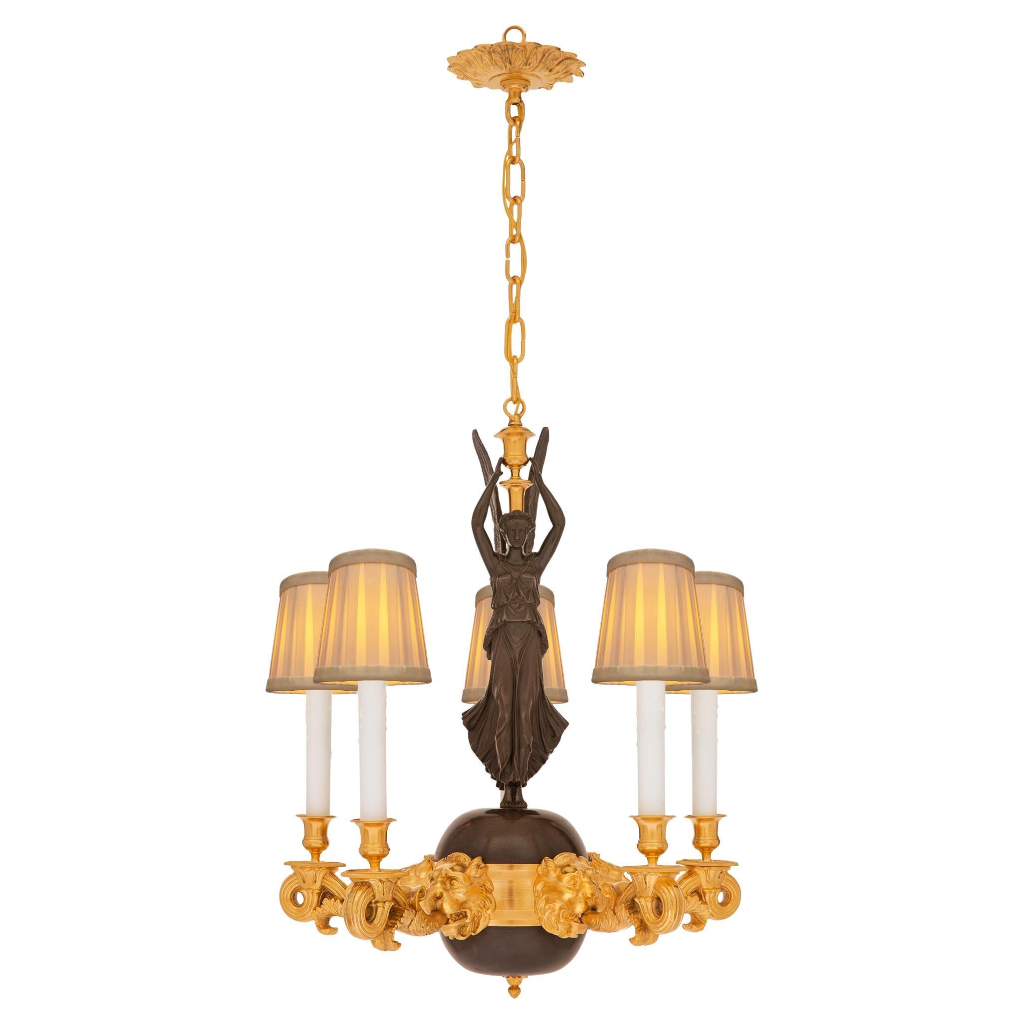 French 19th Century Neo-Classical St. Patinated Bronze and Ormolu Chandelier For Sale