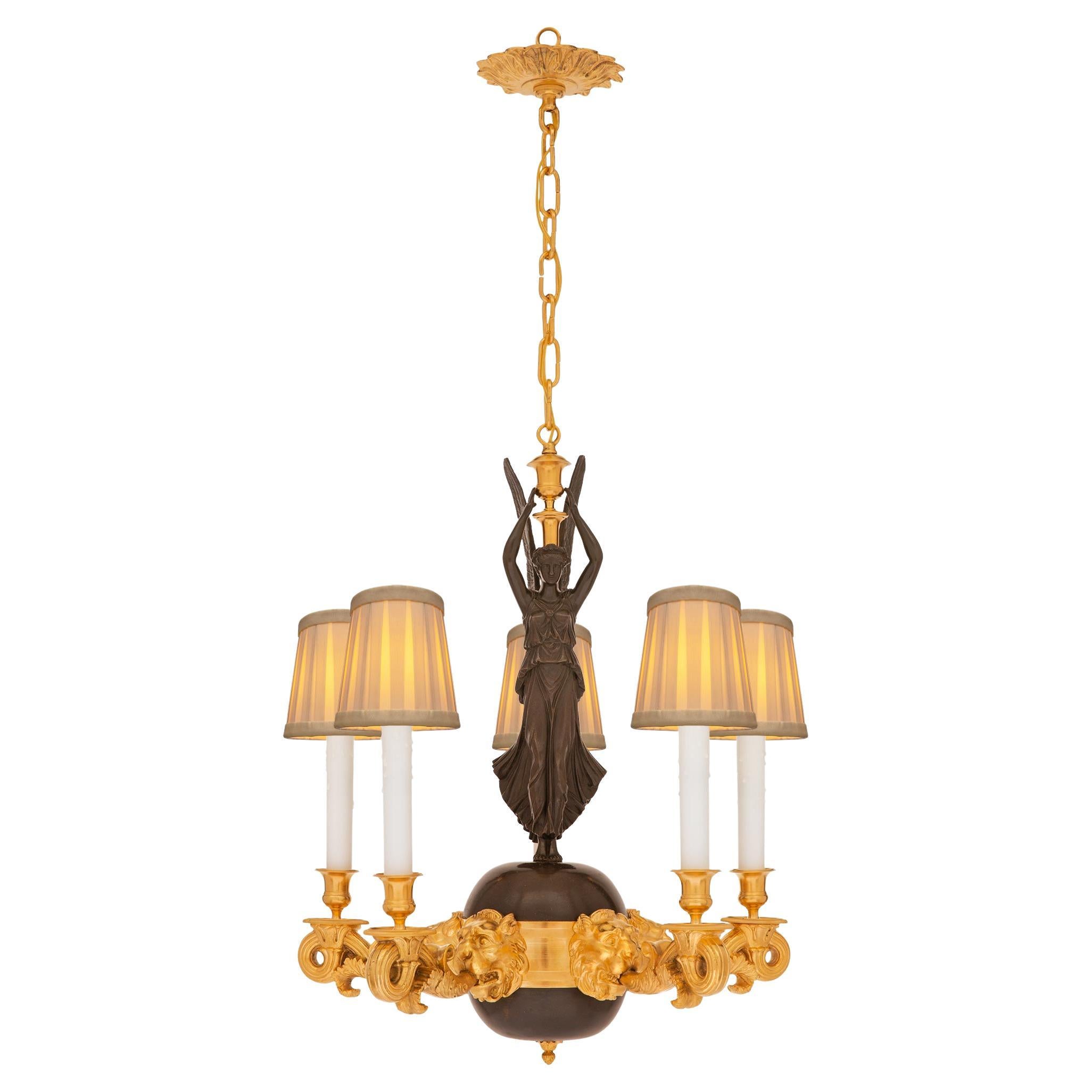 French 19th Century Neo-Classical St. Patinated Bronze and Ormolu Chandelier