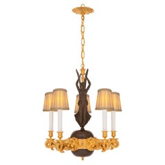 Antique French 19th Century Neo-Classical St. Patinated Bronze and Ormolu Chandelier