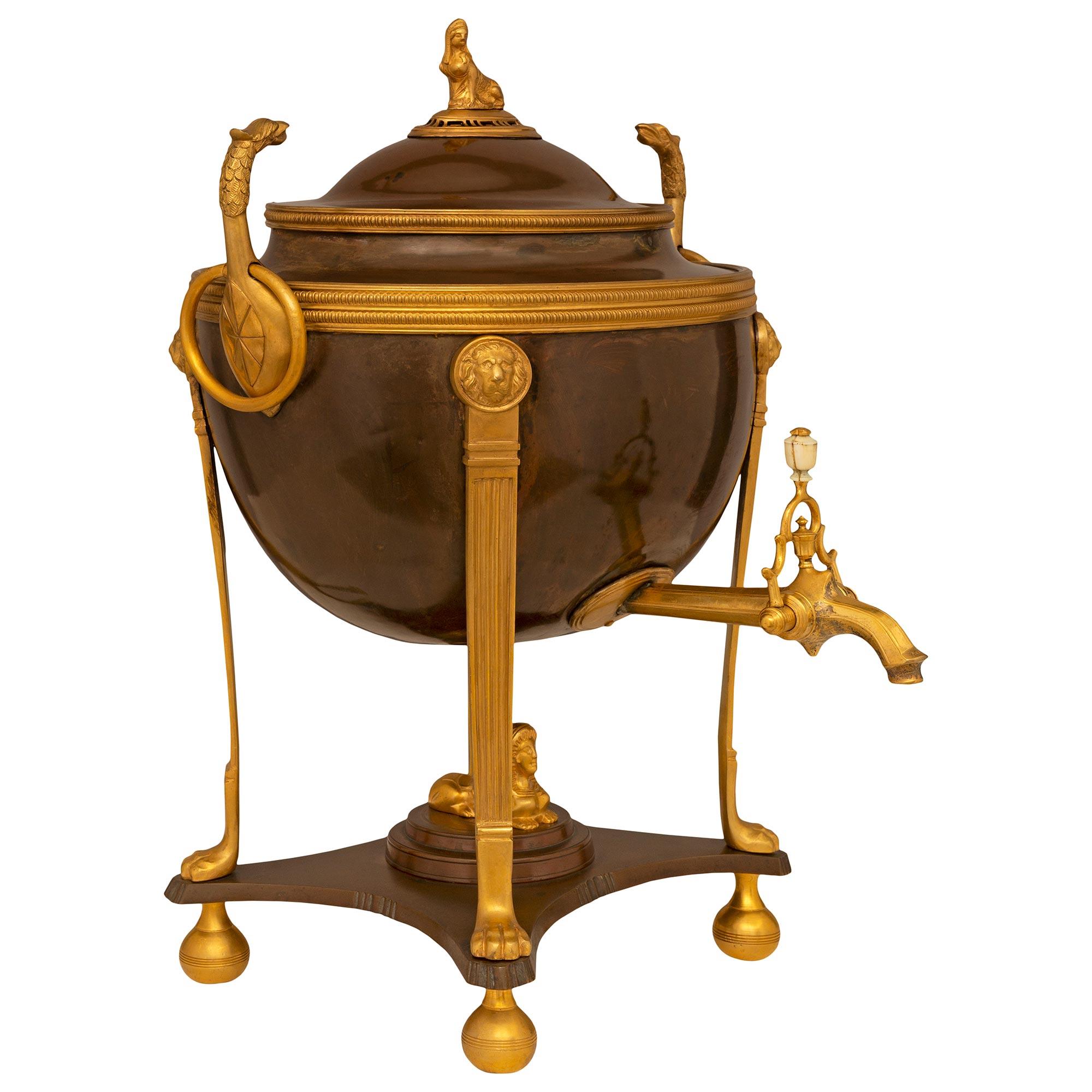 Neoclassical A French 19th century Neo-Classical st. patinated bronze and ormolu Samovar For Sale