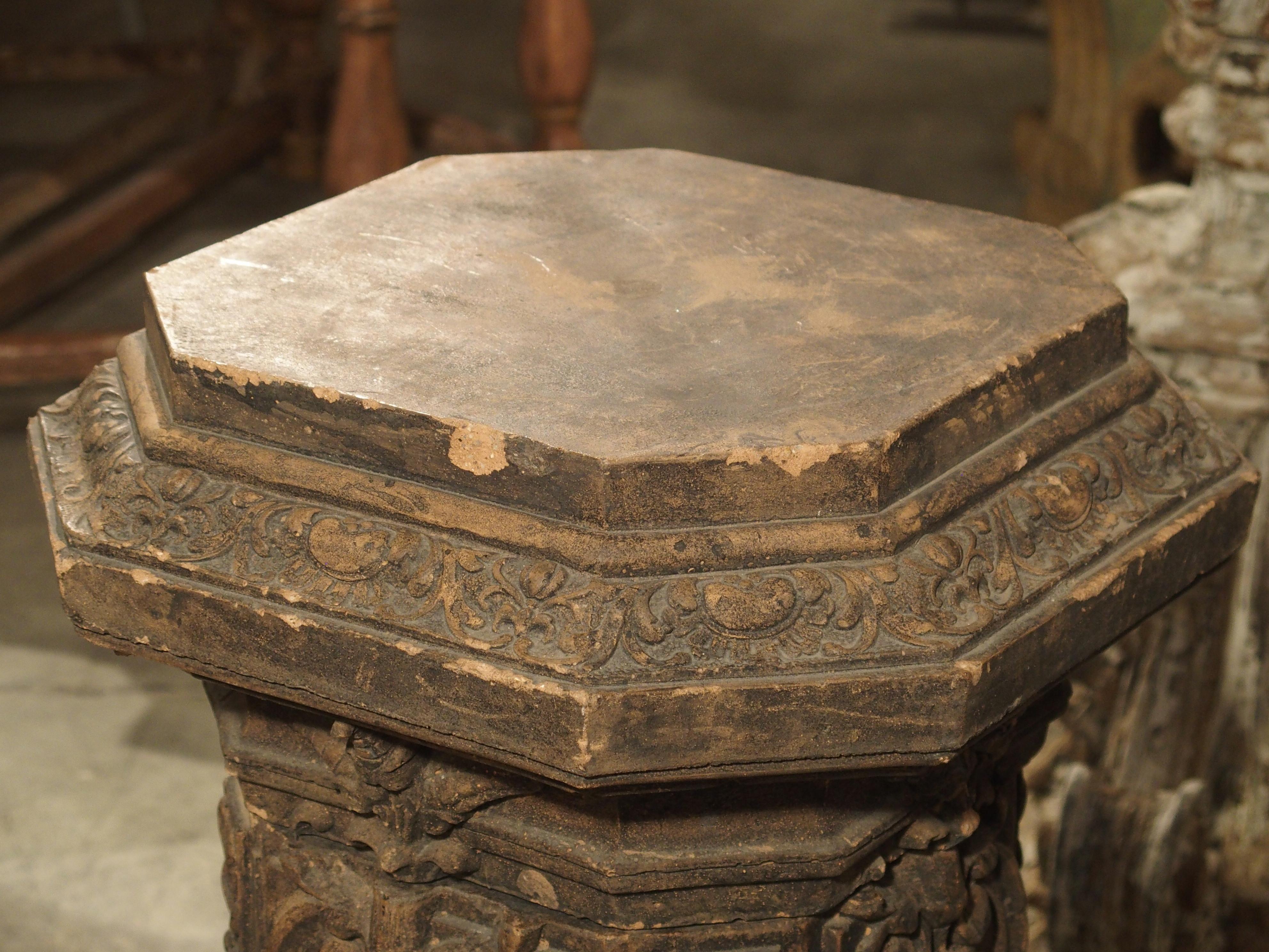 Patinated French 19th Century Octagonal Terra Cotta Pedestal