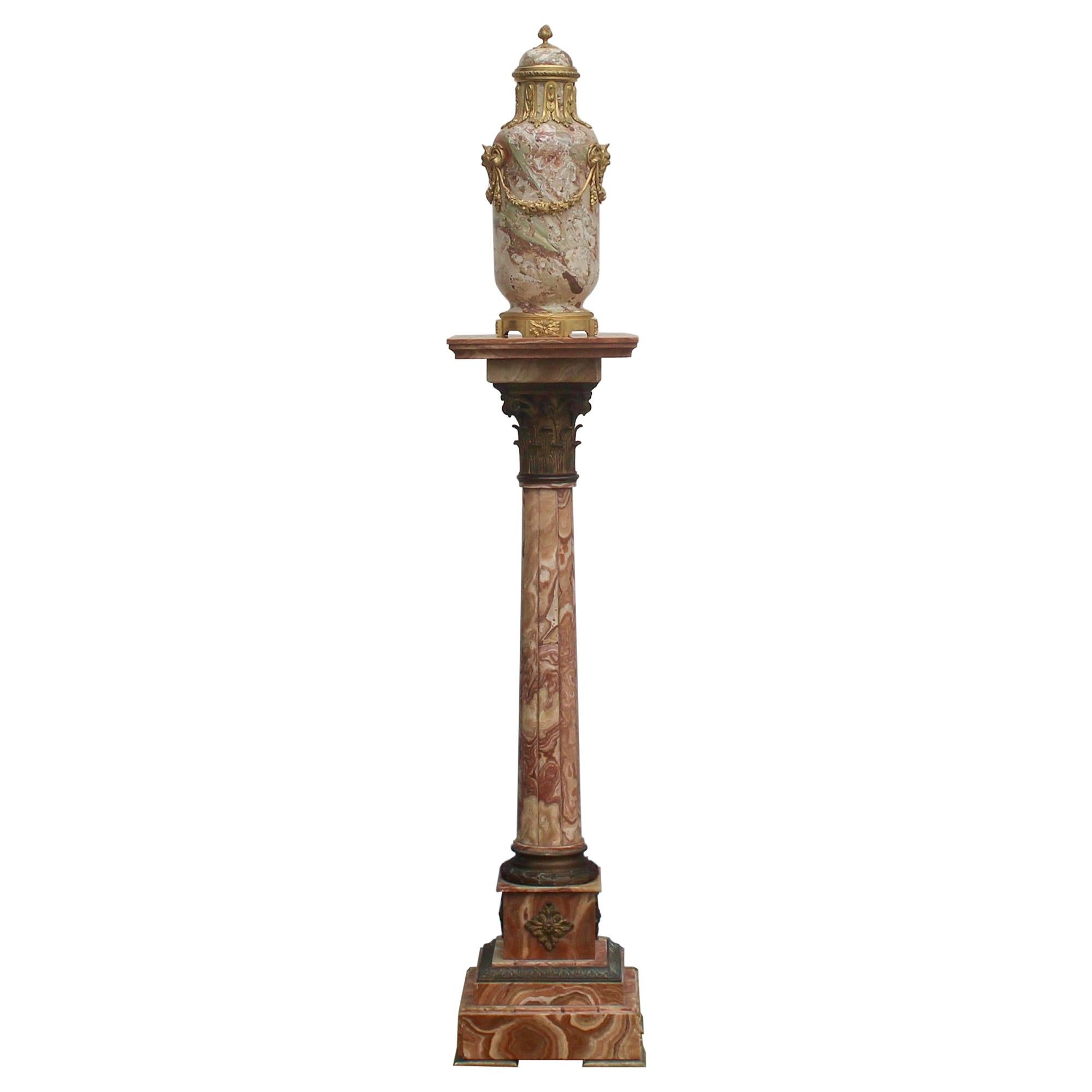 French 19th Century Onyx and Ormolu Neoclassical Pedestal