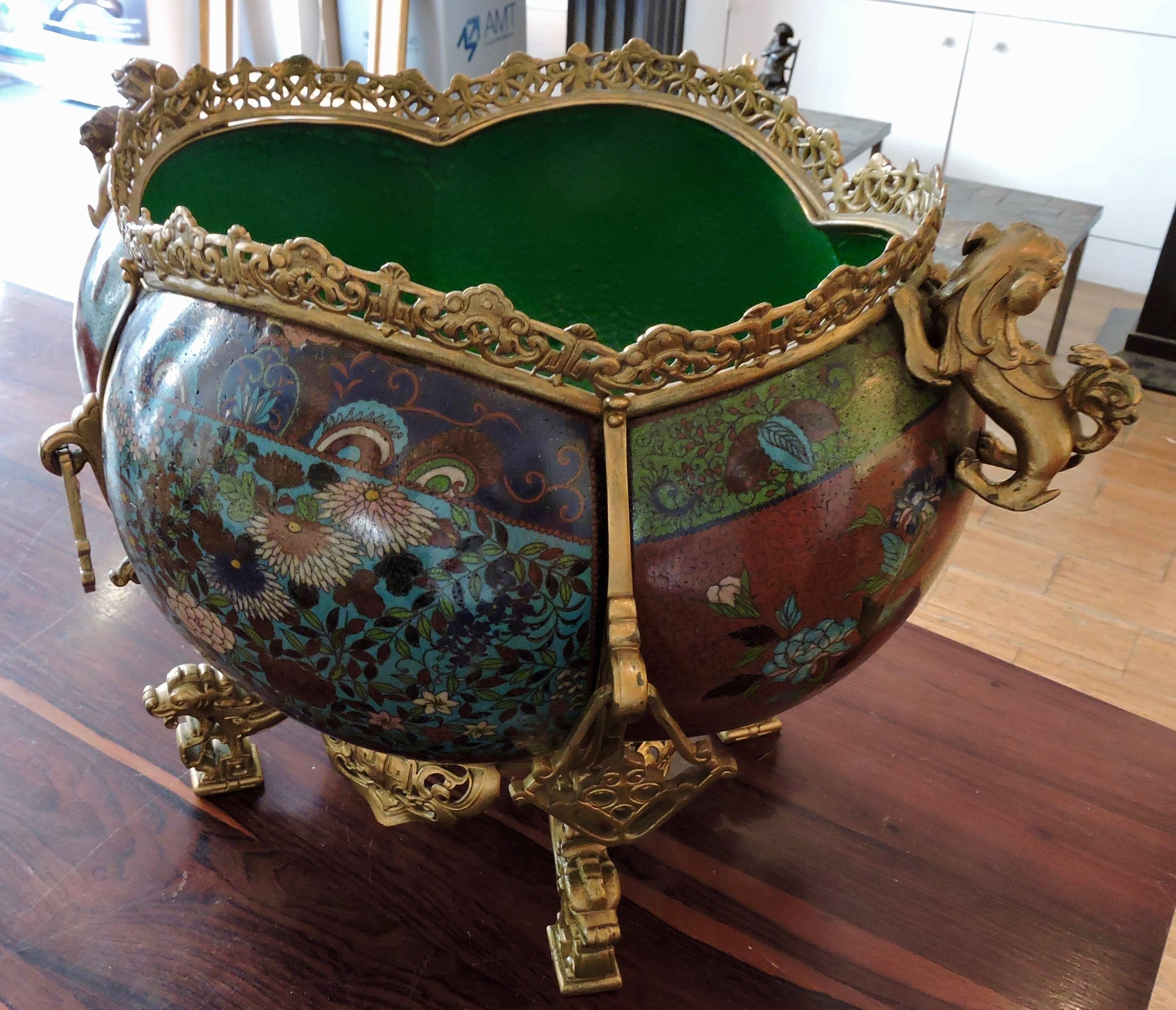 French 19th Century Ormolu and Cloisonné Enamel Japonisme Cache-Pot 4