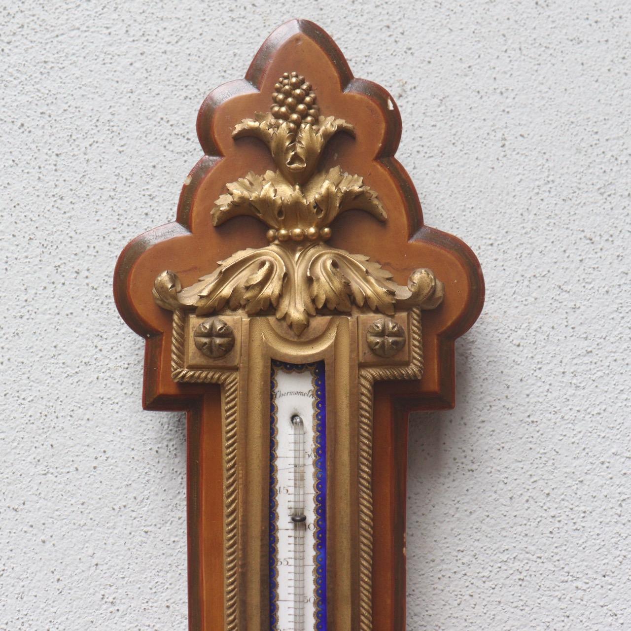 Enameled A French 19th Century Ormolu Barometer and Thermometer by Eugène Hazart Paris