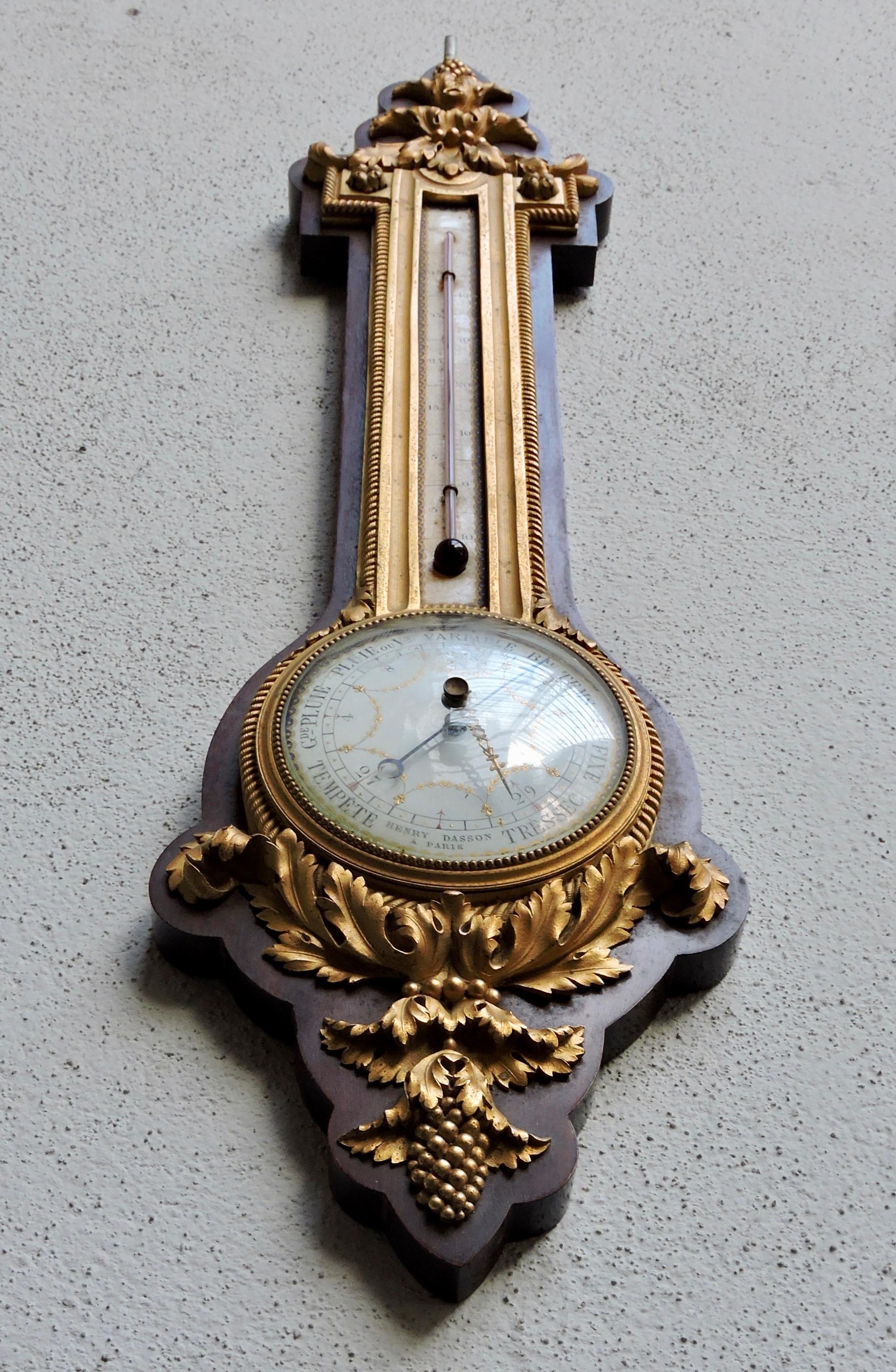 French 19th Century Ormolu Barometer and Thermometer by Henry Dasson 1