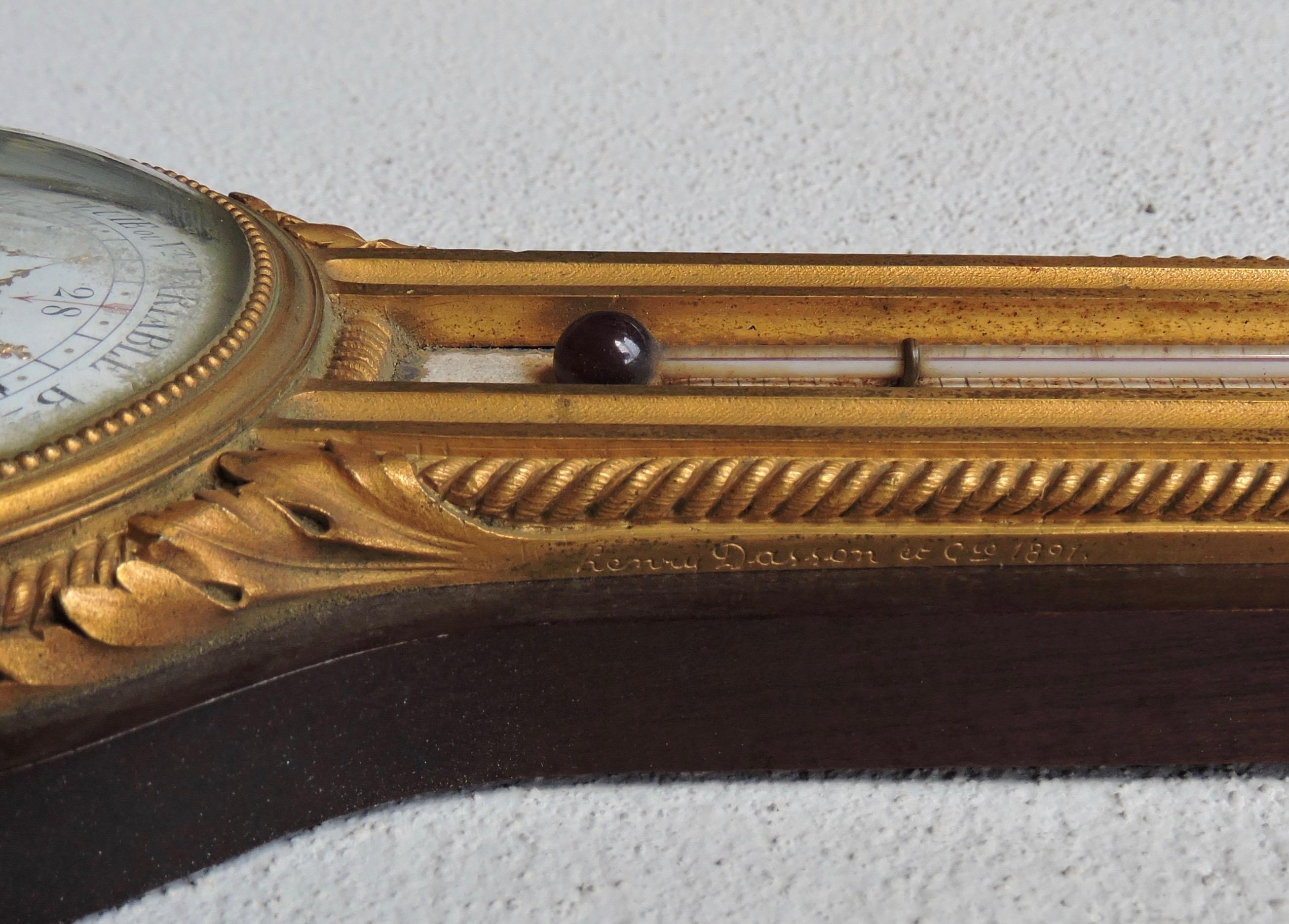 French 19th Century Ormolu Barometer and Thermometer by Henry Dasson 2