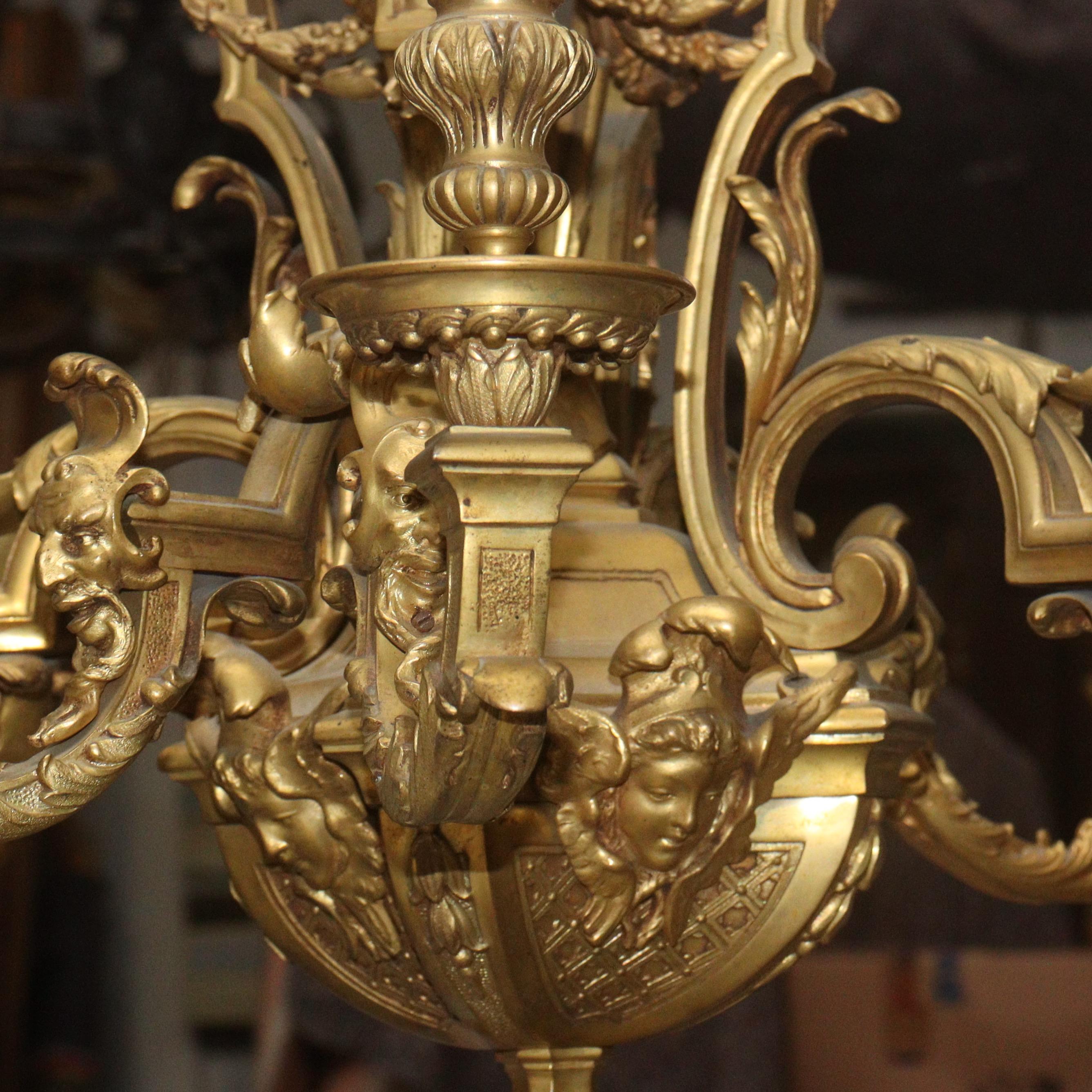 French 19th Century Ormolu Chandelier After André-Charles Boulle For Sale 5