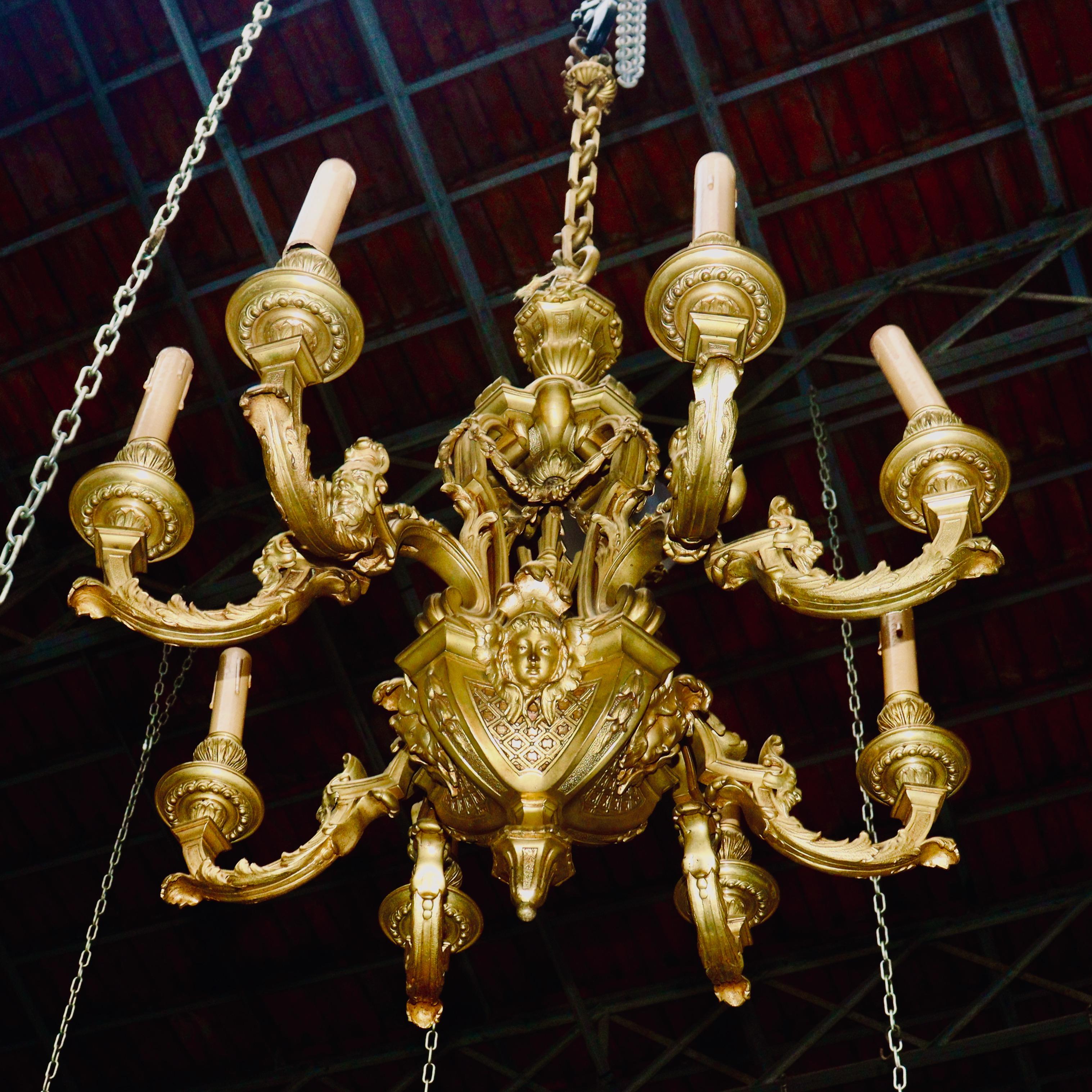 Louis XIV French 19th Century Ormolu Chandelier After André-Charles Boulle For Sale