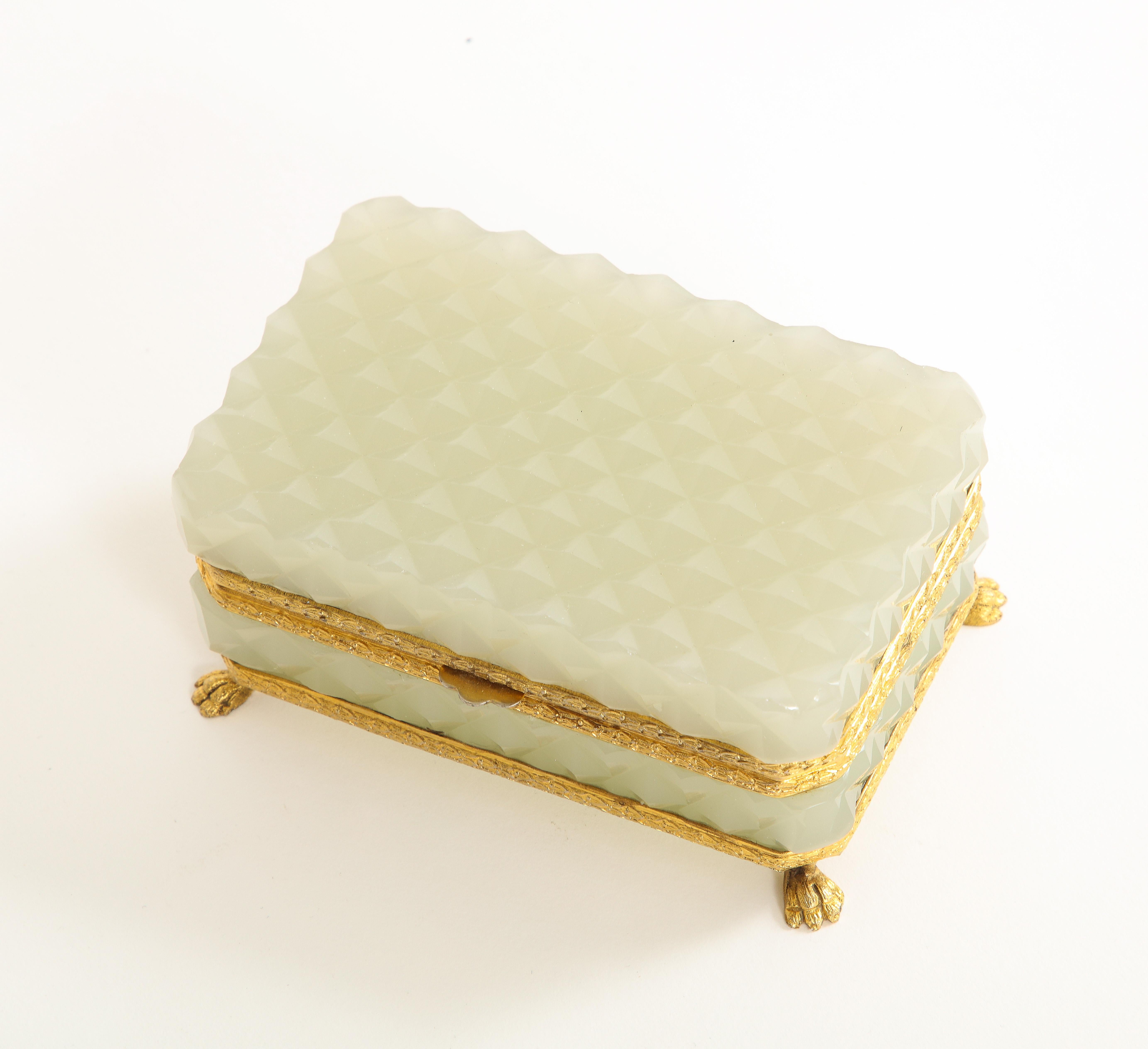 Bronze French 19th Century Ormolu Mounted and Footed Cream Opaline Crystal Box For Sale